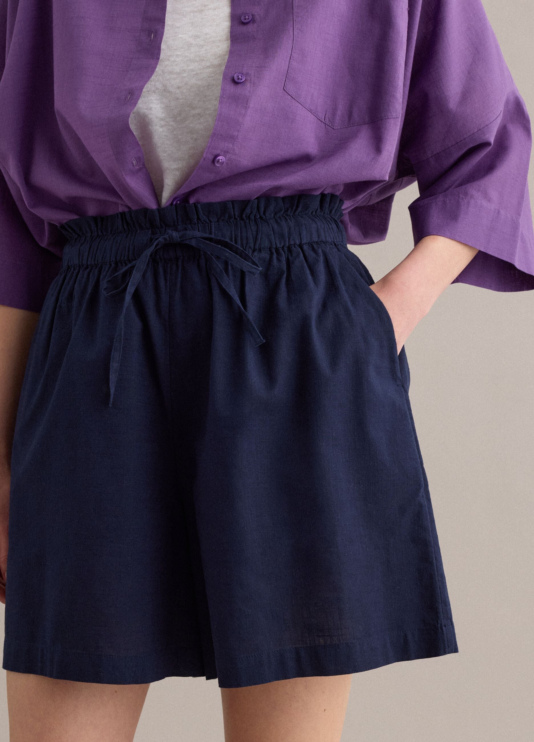 Blue pure cotton regular-fit shorts