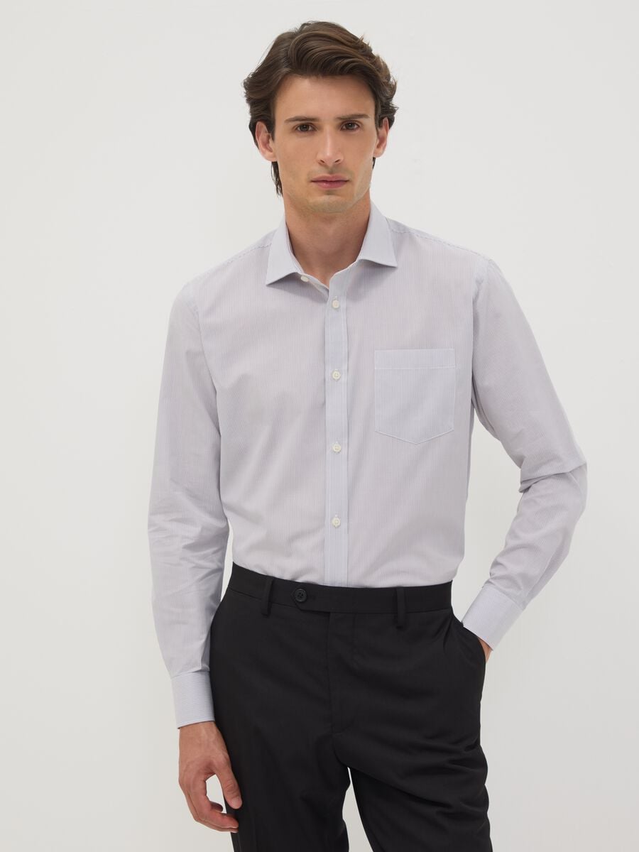 Grey easy-iron cotton-blend shirt with fine stripes, regular fit_0