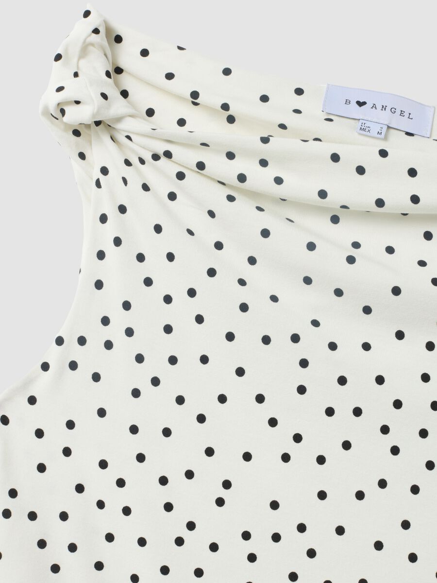 Top bianco asimmetrico monospalla in viscosa elasticizzata a pois slim fit_6