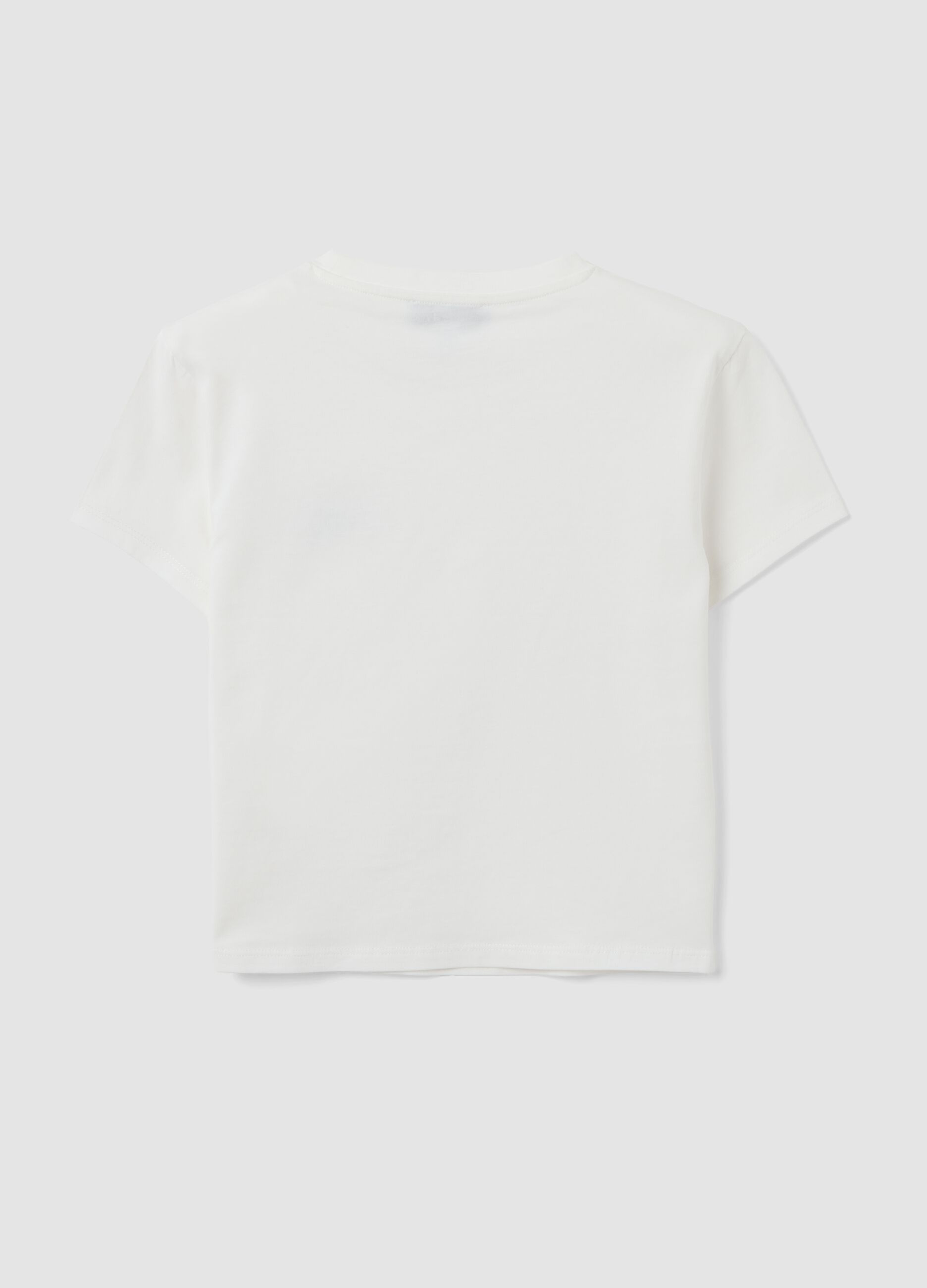 White cropped pure cotton graphic T-shirt, regular fit