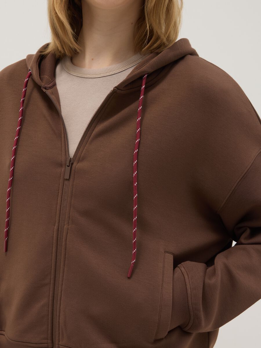 Felpa in misto modal marrone regular fit con full zip_3