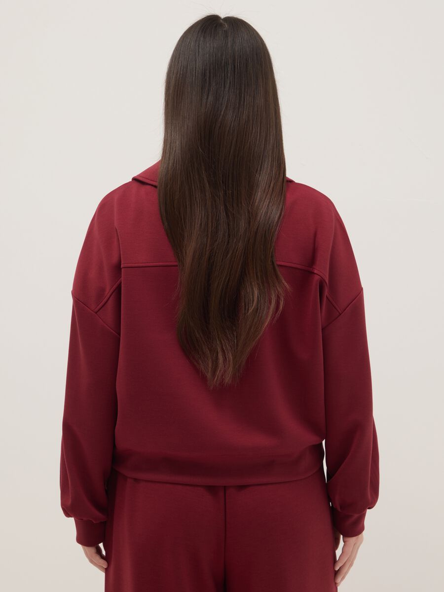 Felpa rossa regular fit con colletto ribaltabile e mezza zip_2
