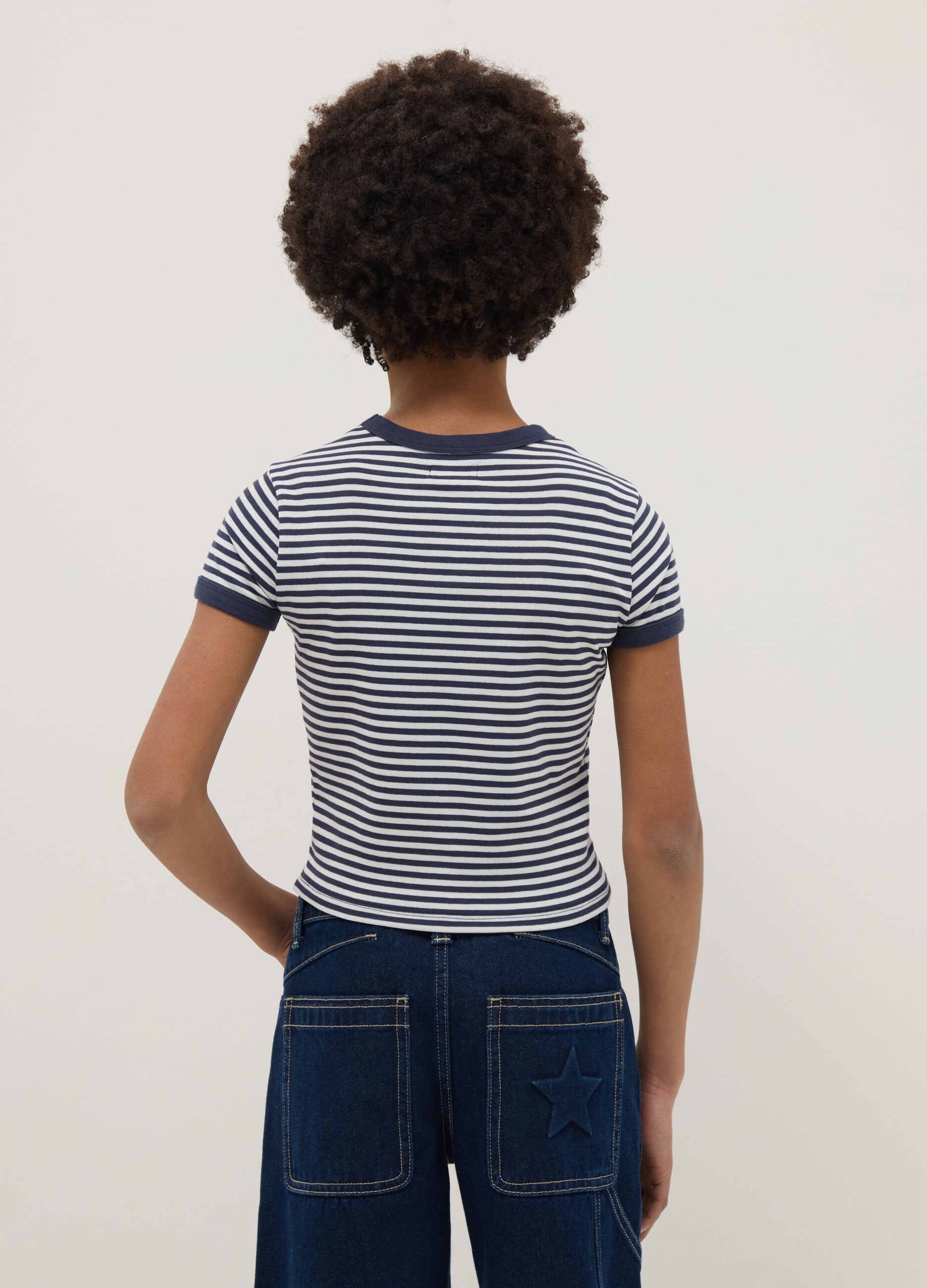 Blue striped stretch T-shirt for girls