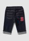 Blue stretch-cotton denim trousers with teddy bear embroidery for baby_1