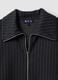 Grey striped stretch viscose full-zip sweatshirt with collar_1