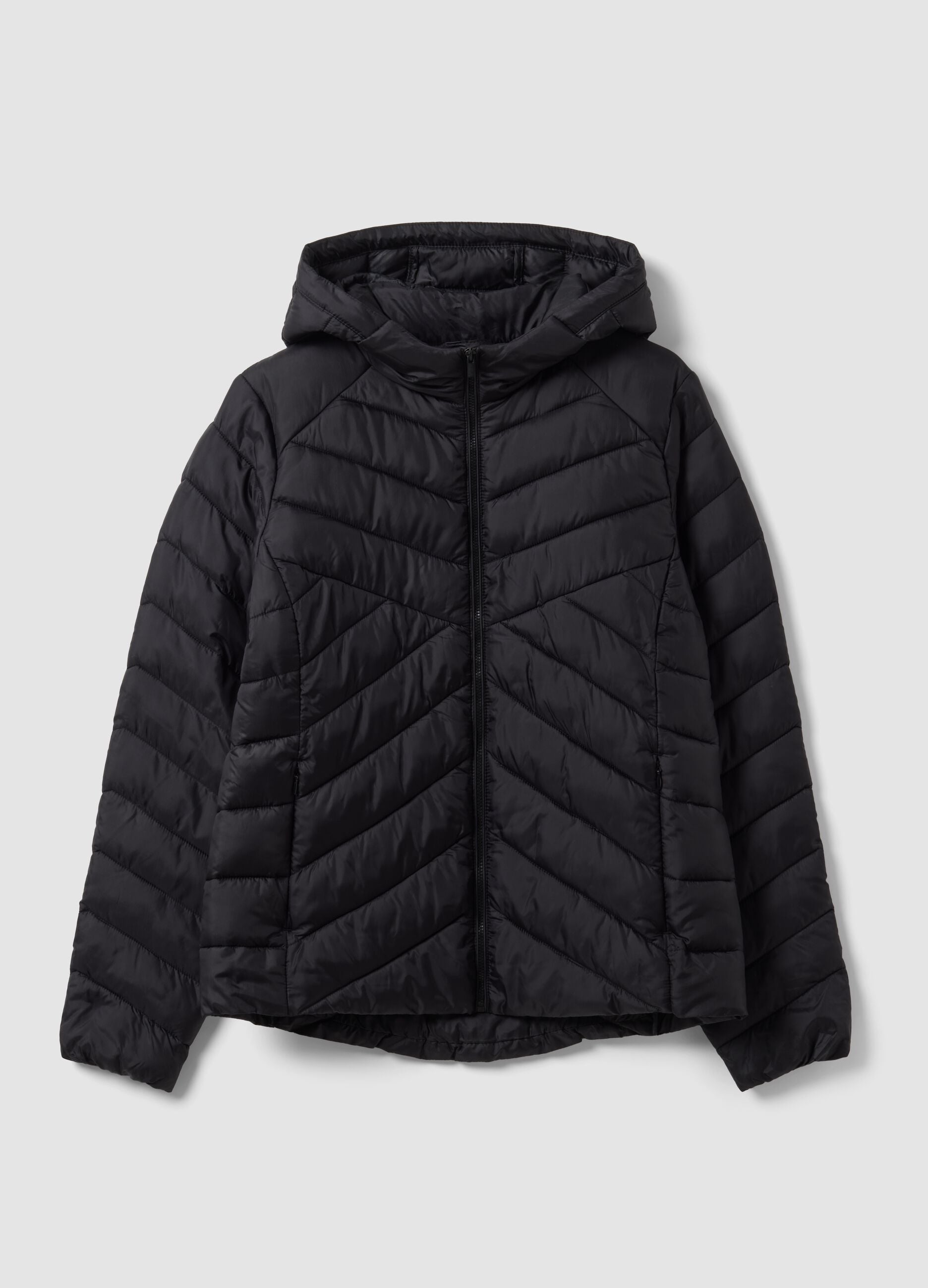 Black Ultralight Quilted Jacket with Hood and Zip