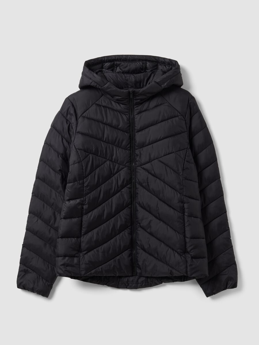 Black Ultralight Quilted Jacket with Hood and Zip_0