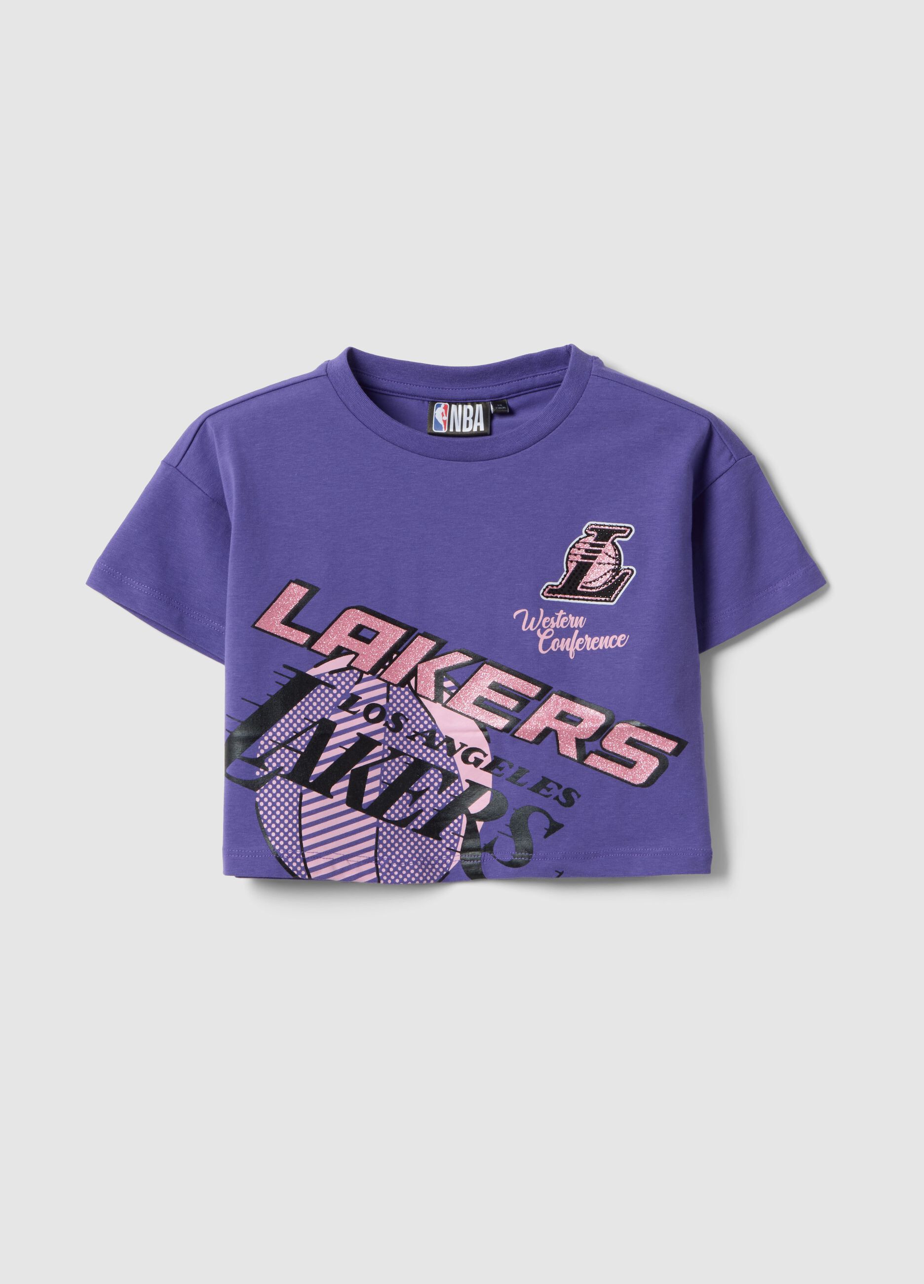 Girls' Stretch Cotton Purple Boxy Fit Lakers T-shirt