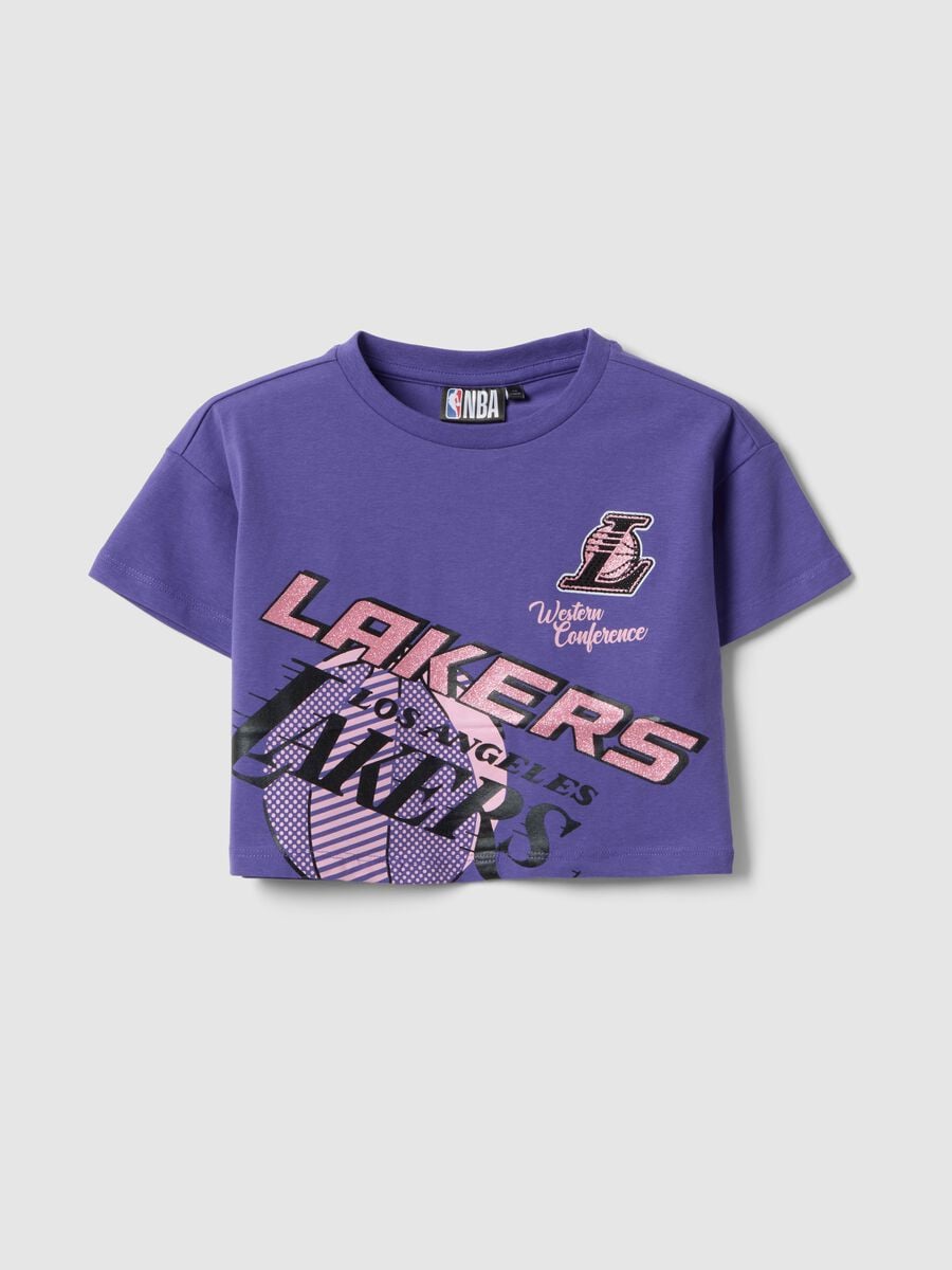 T-shirt in cotone elasticizzato viola da bambina boxy fit Lakers_0