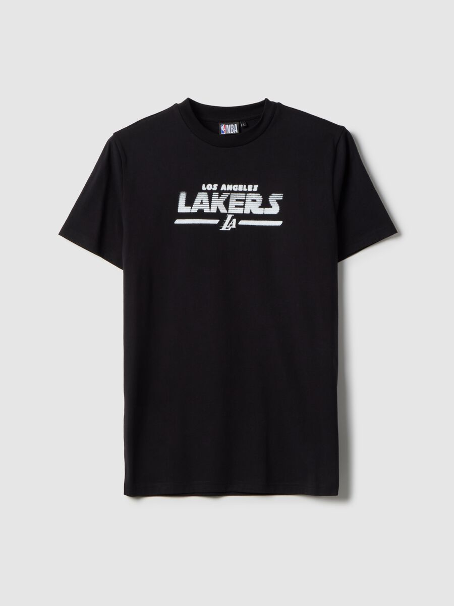 Black pure cotton regular fit t-shirt with Lakers logo_4