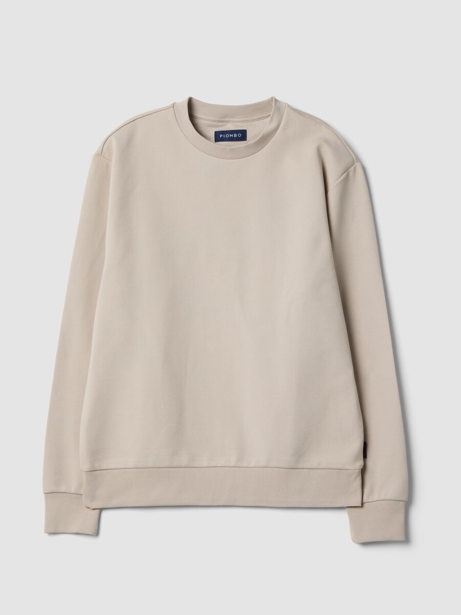 Felpa beige in cotone elasticizzato con girocollo relaxed fit_0