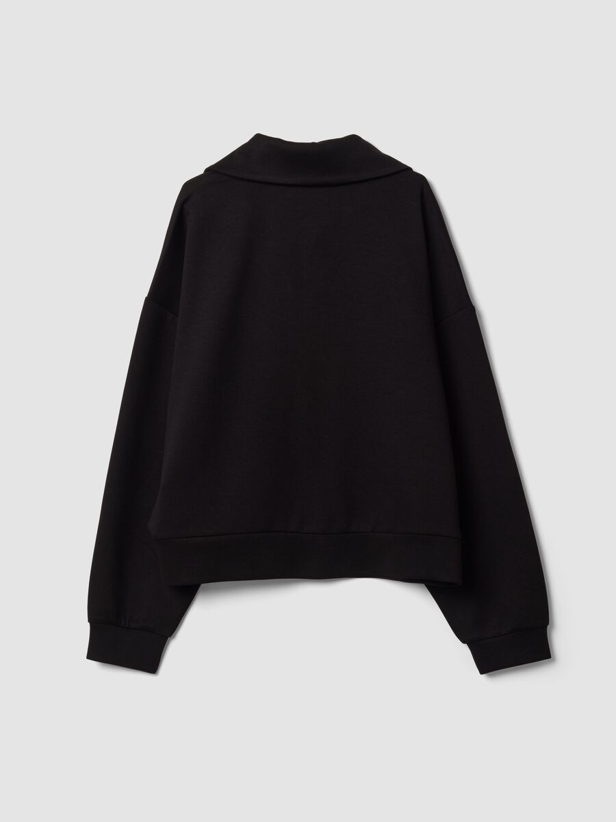 Black full-zip stretch viscose sweatshirt with collar_2