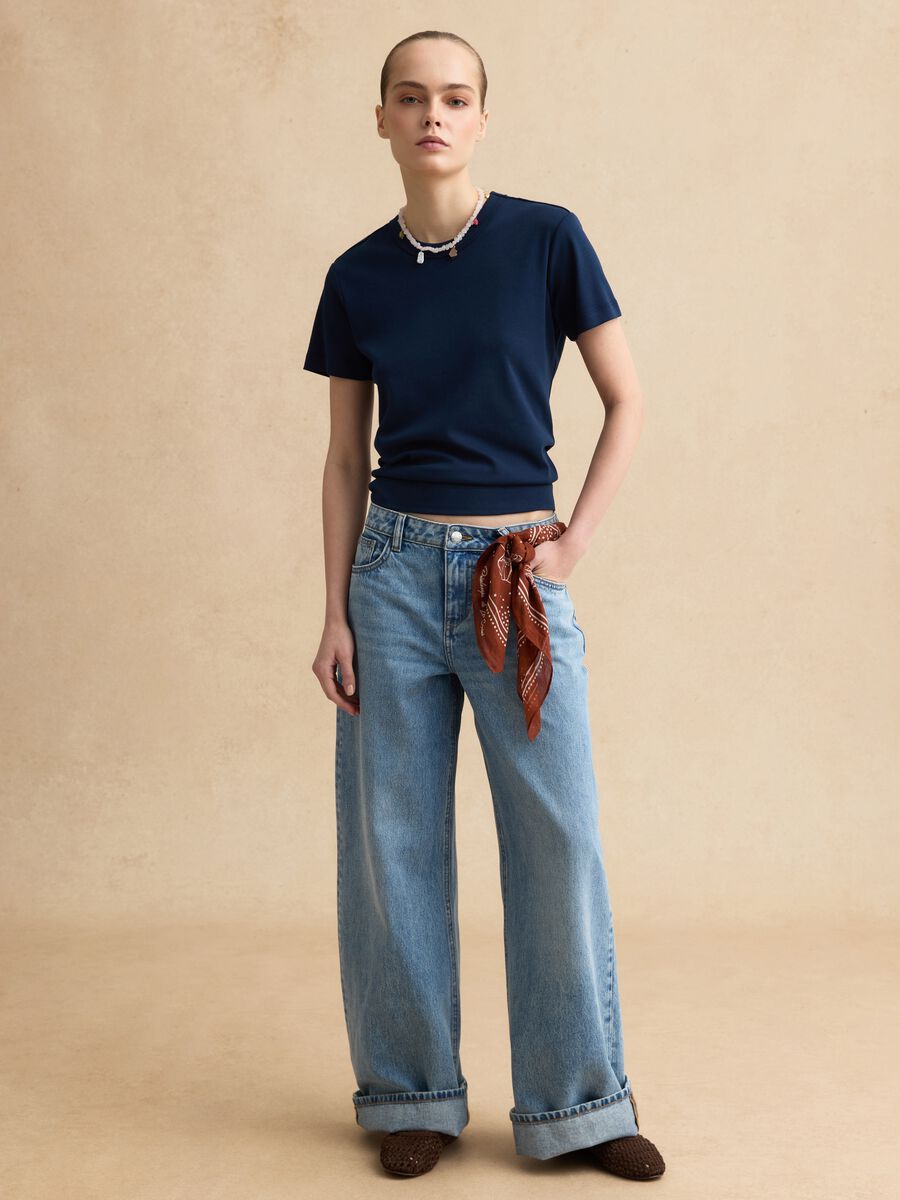 Regular fit blue cotton blend short sleeve t-shirt_2