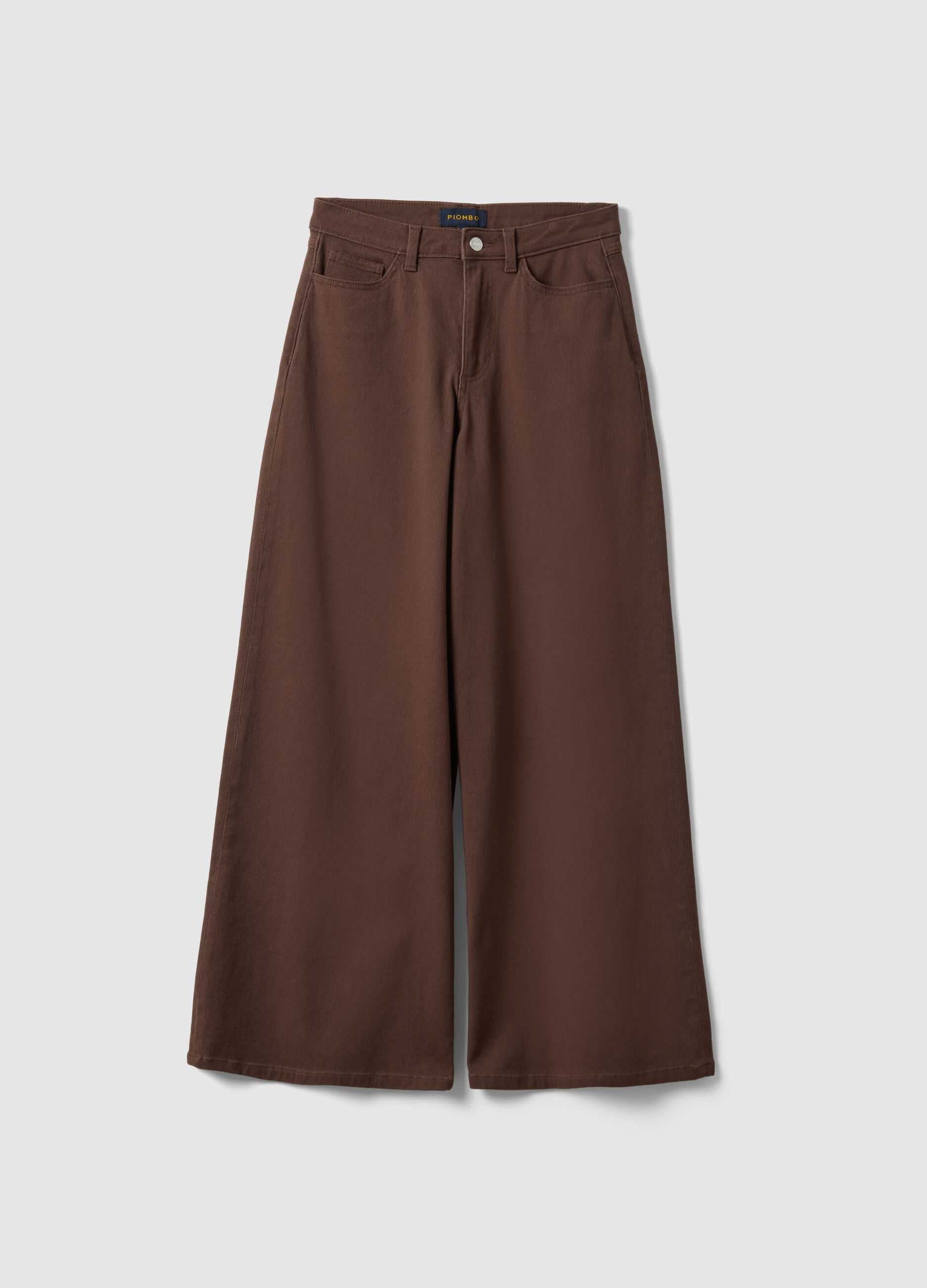 Brown stretch cotton flare trousers