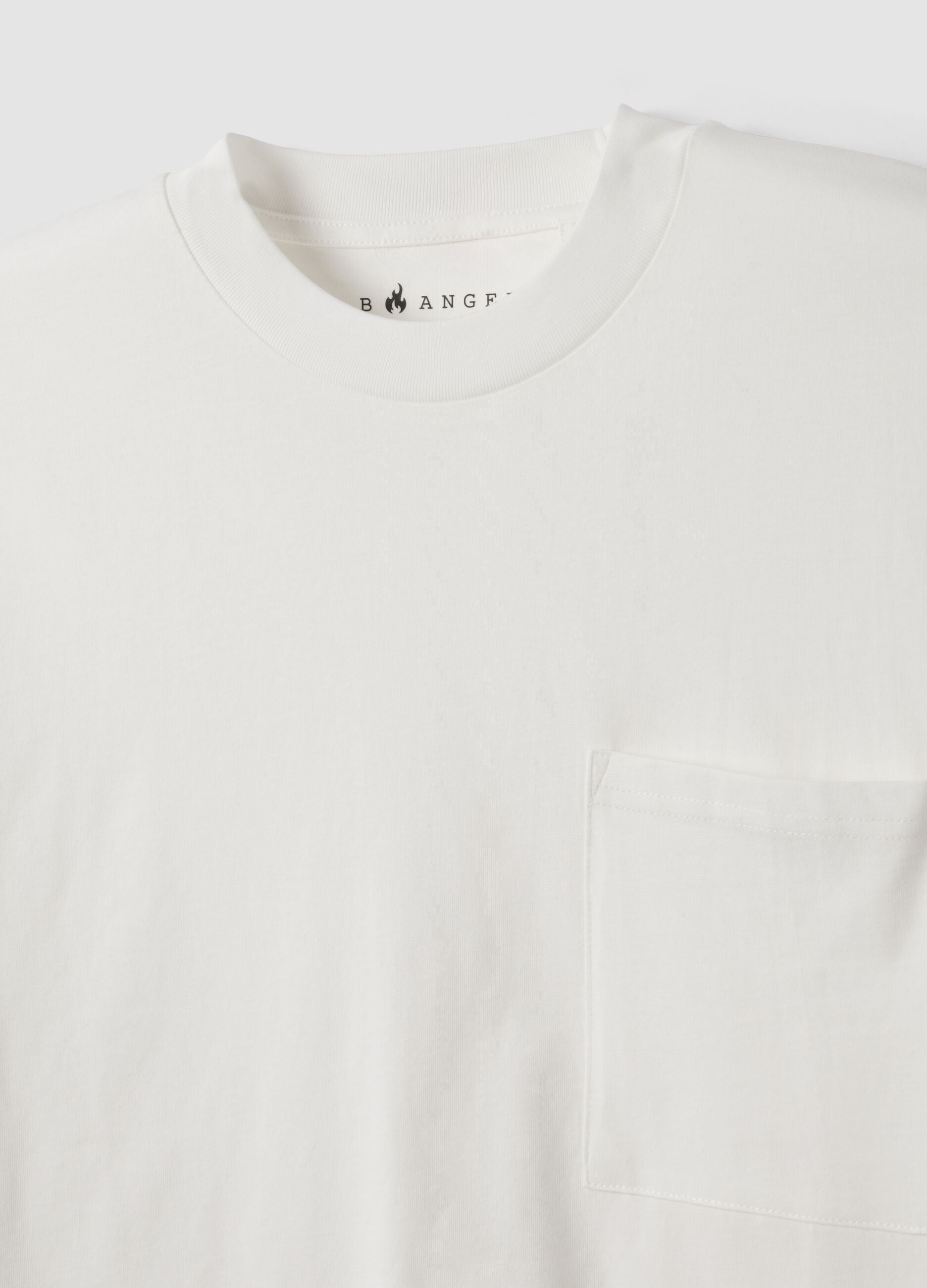 White pure cotton crew-neck T-shirt with chest pocket, boxy fit