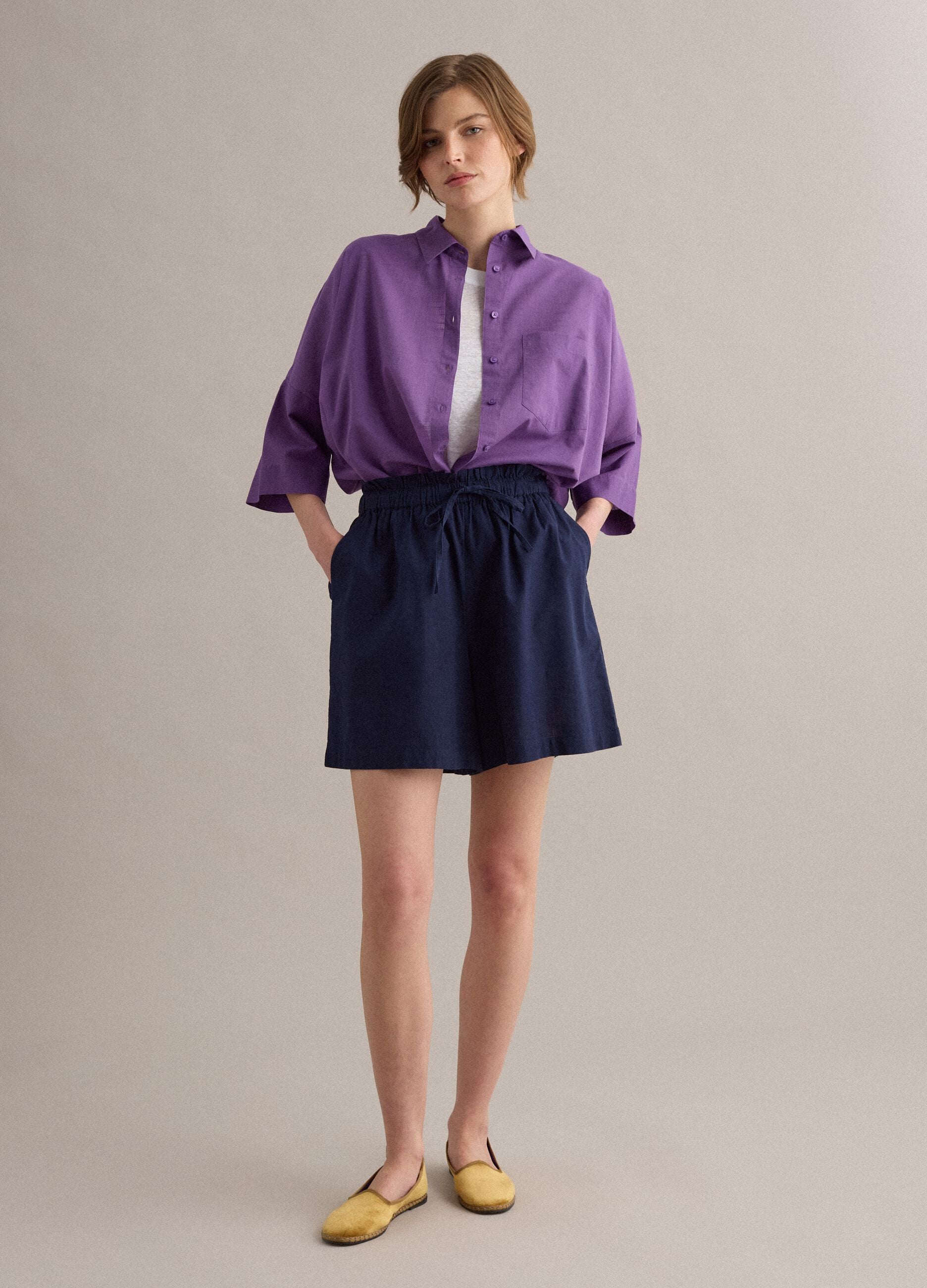 Blue pure cotton regular-fit shorts