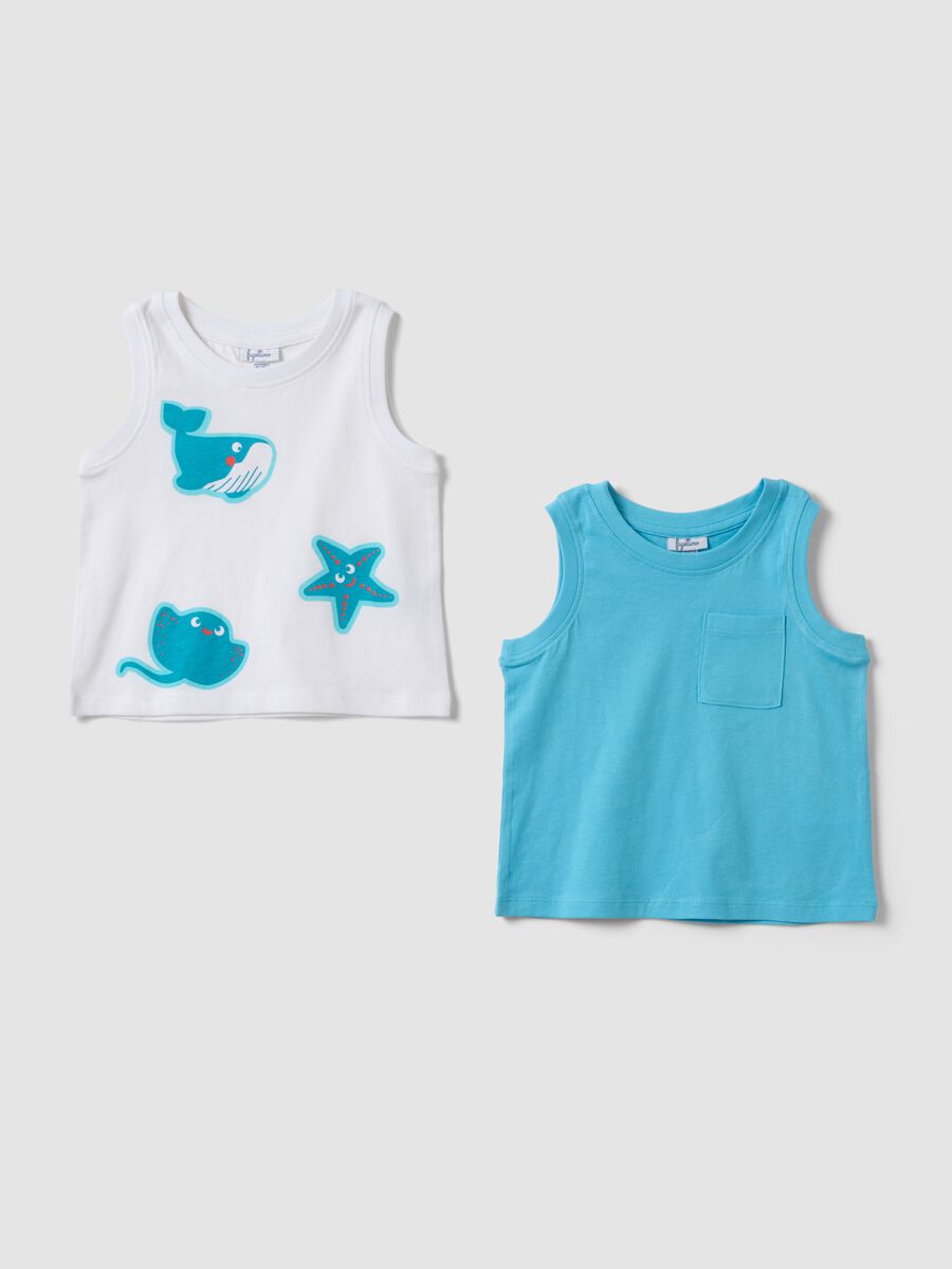 Bipack di tank top azzurri in puro cotone_0