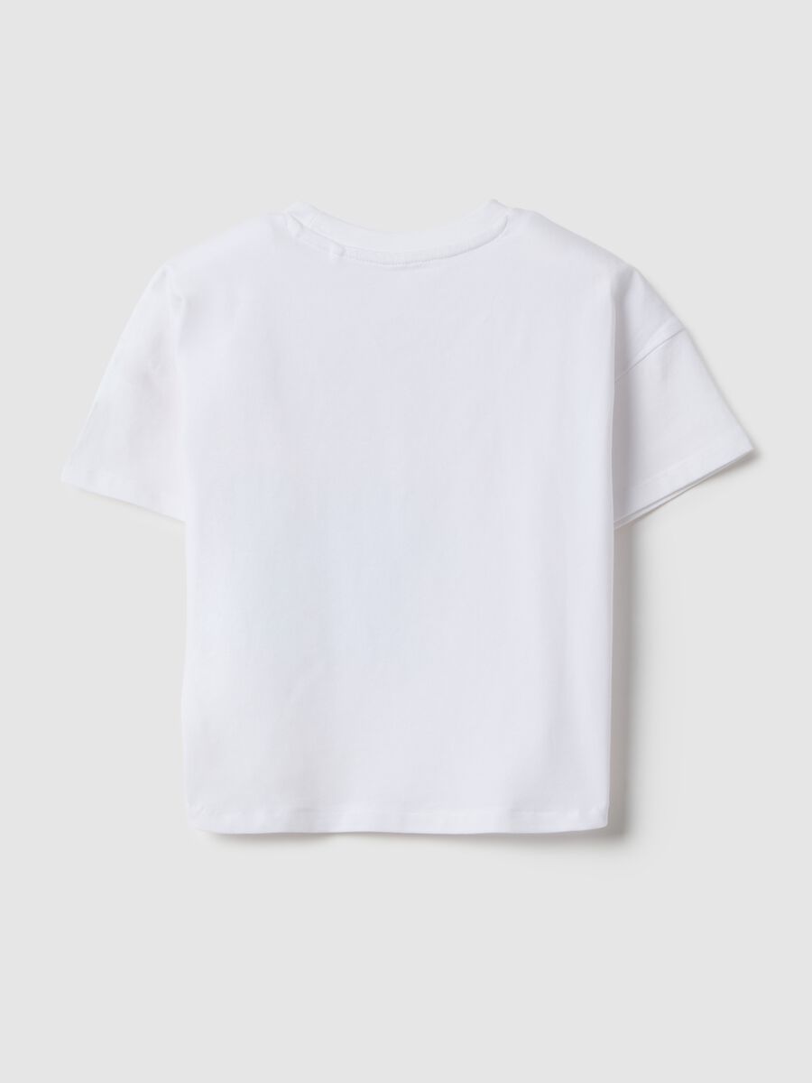 White stretch cotton T-shirt for girls with print_1