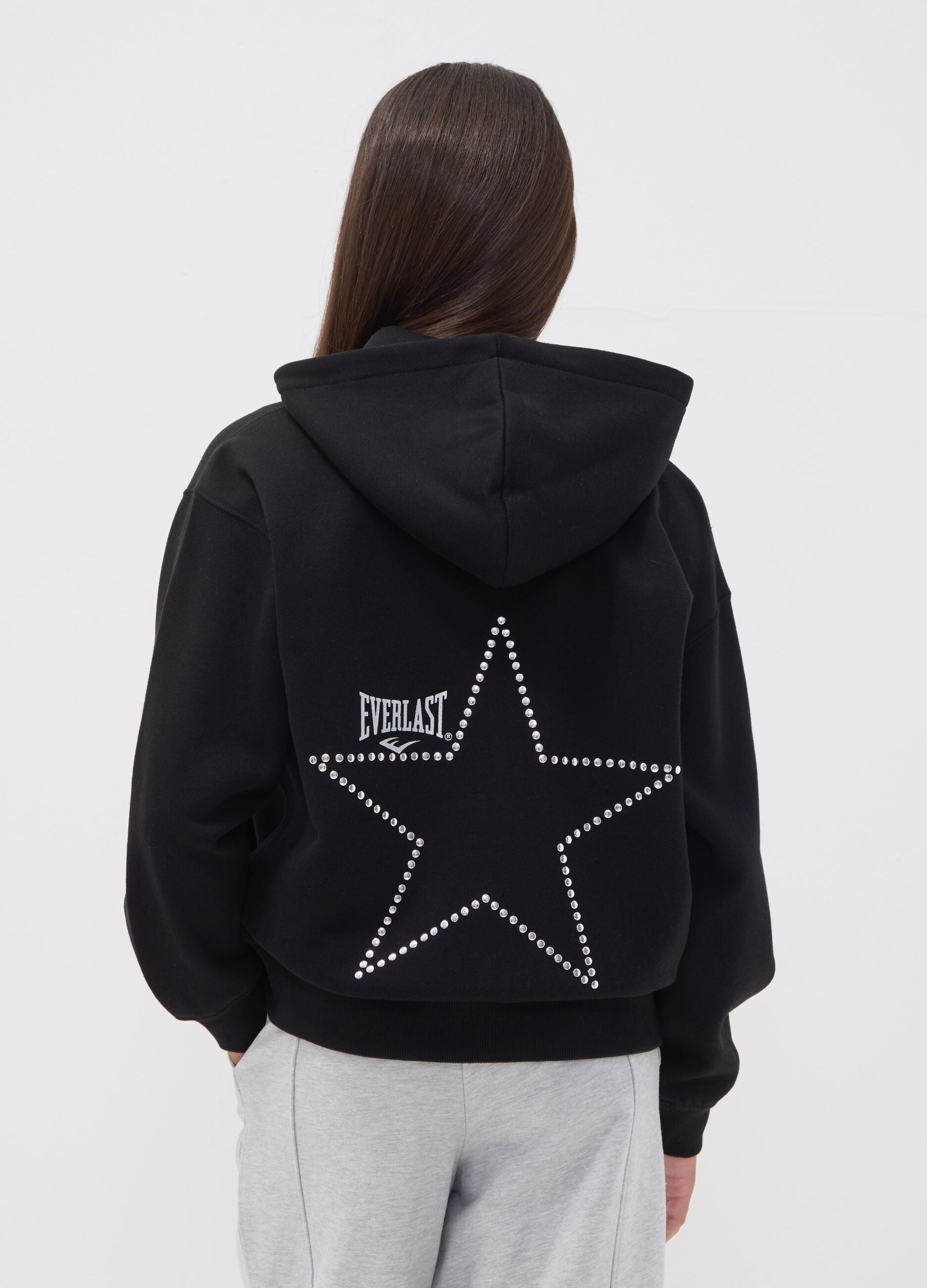 Girls&rsquo; black cotton-blend zip hoodie, regular fit