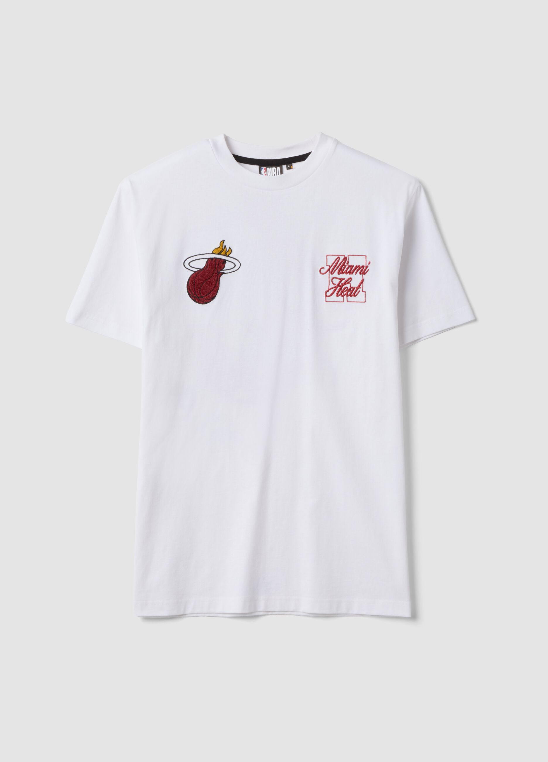 White pure cotton T-shirt with embroidered Miami Heat logo