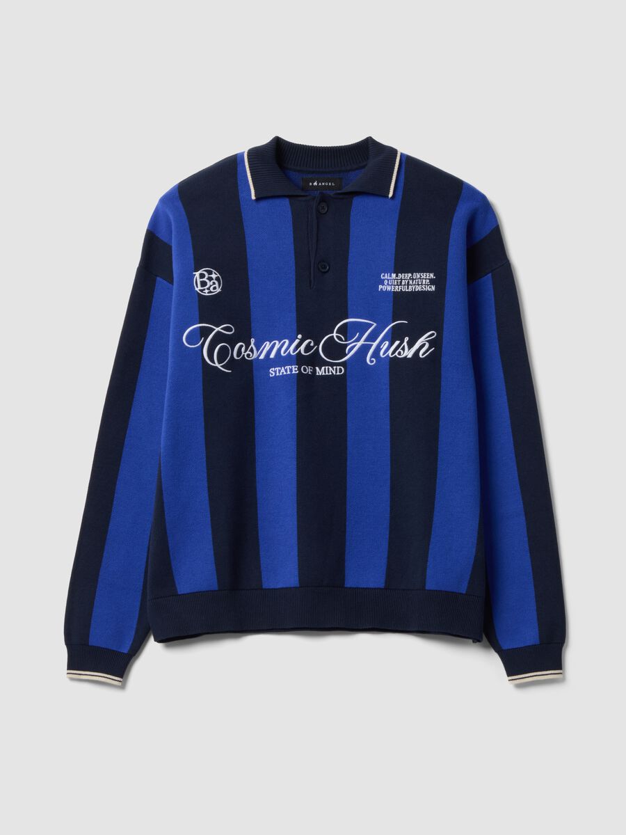 Maglia blu e nera in puro cotone con colletto polo over fit_0