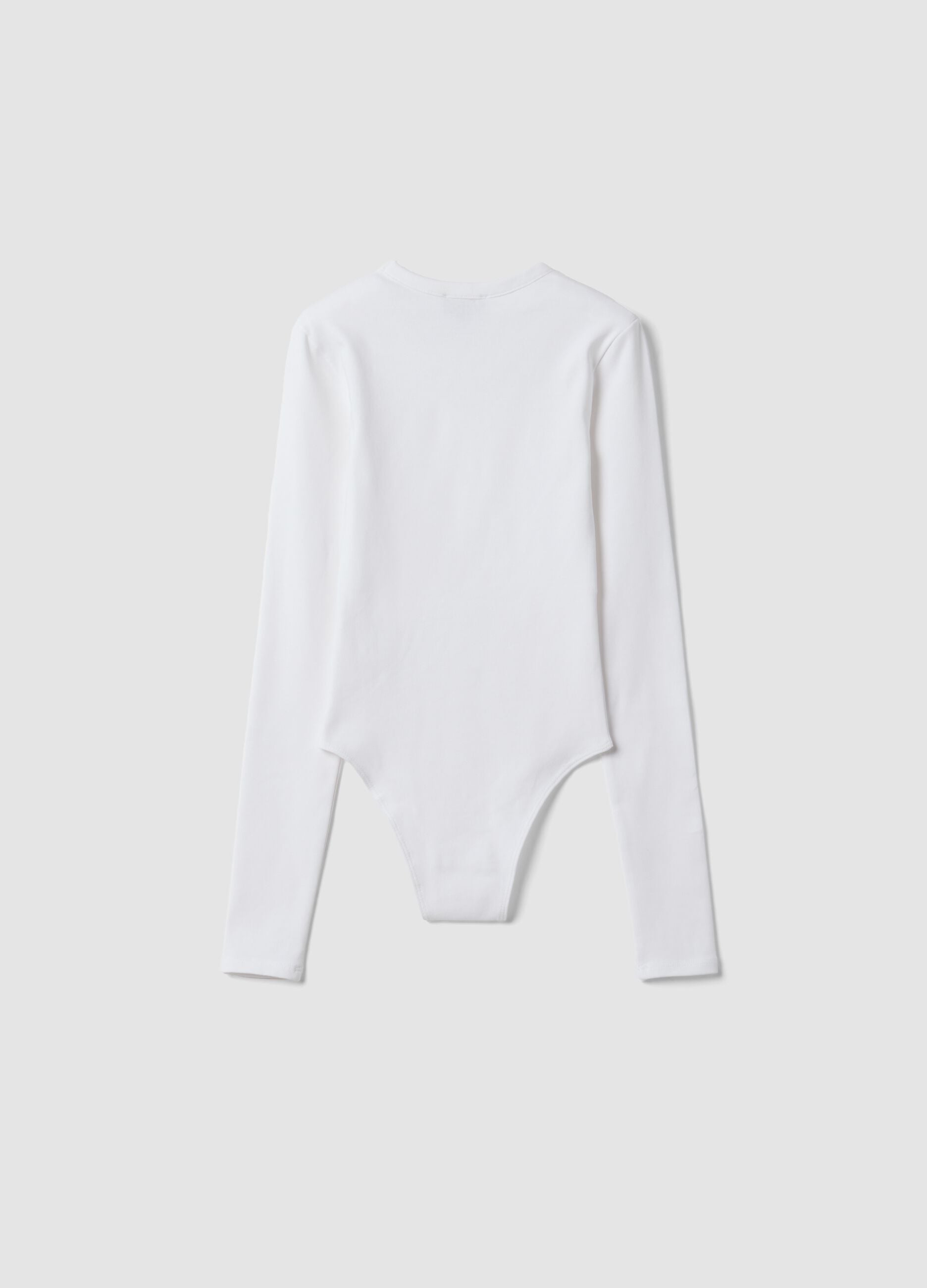 White fitted stretch cotton bodysuit with crew neck