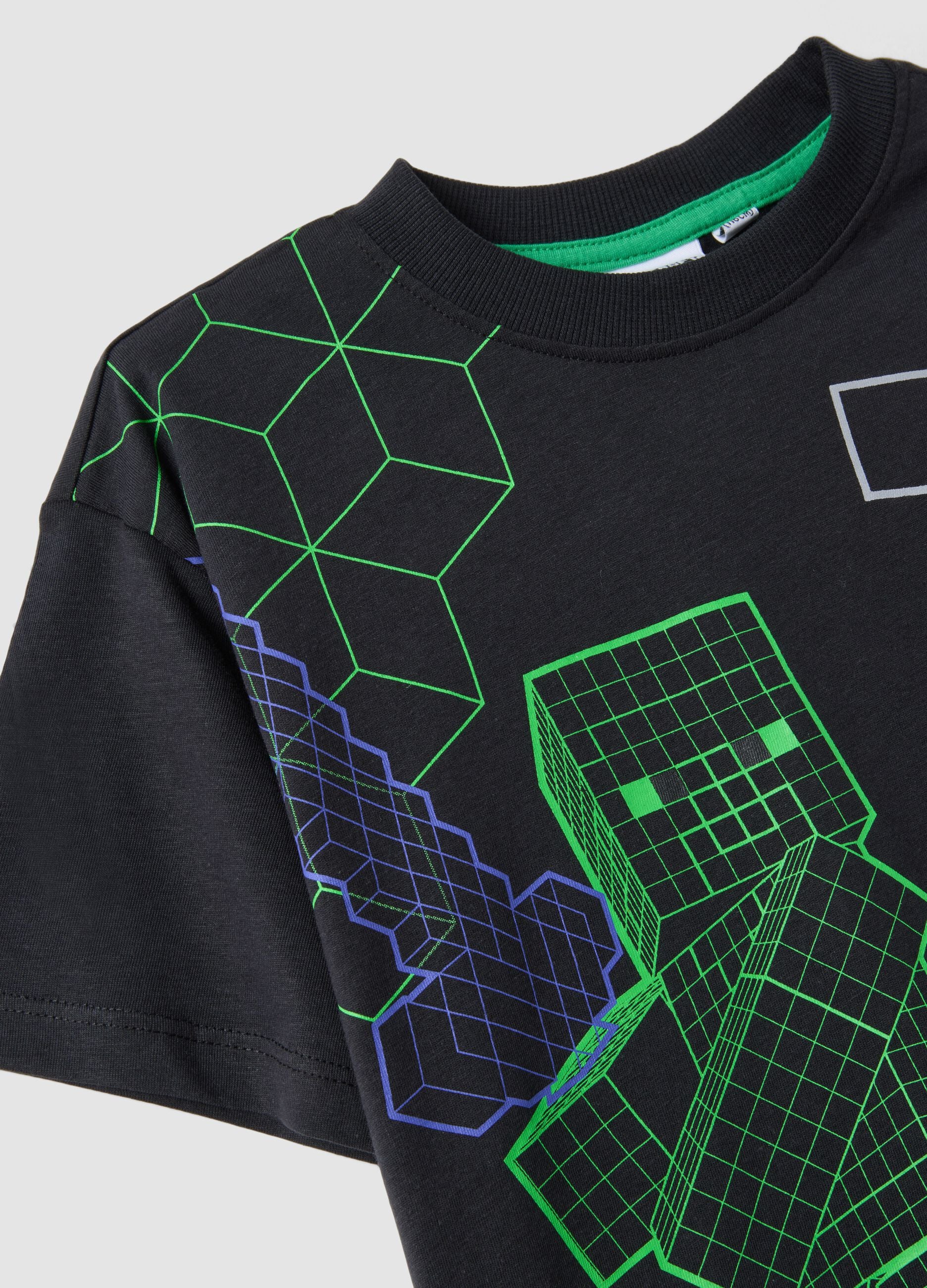 Kids&rsquo; black pure cotton Minecraft oversized-fit T-shirt