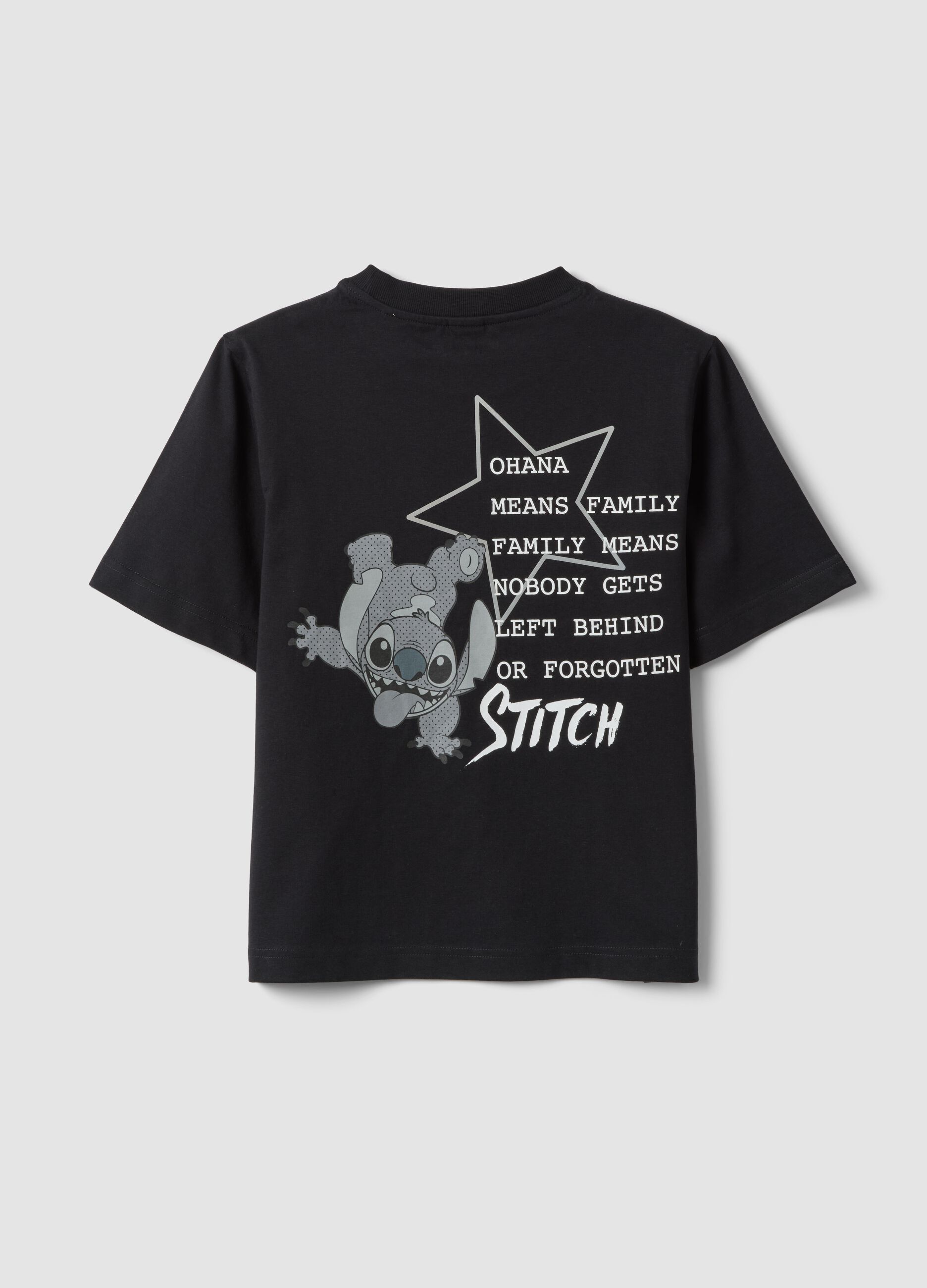 Girls&rsquo; black boxy-fit pure cotton T-shirt with Lilo & Stitch print