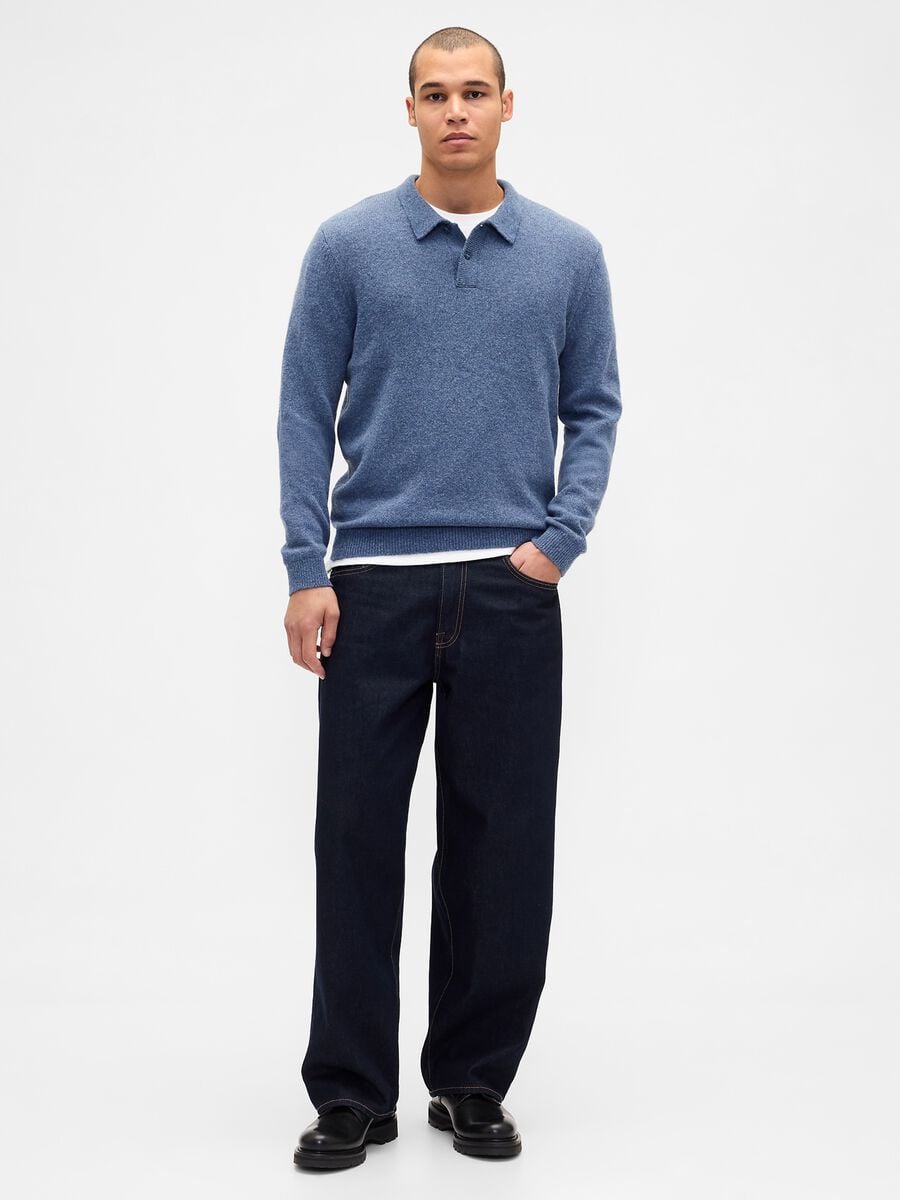 Blue wool and polyamide blend pullover_2