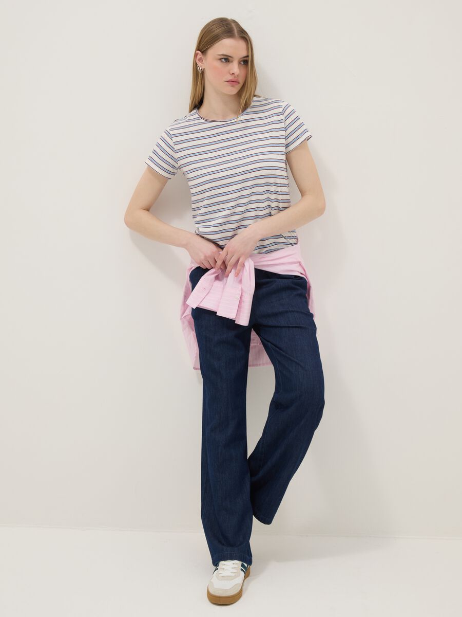 T-shirt a maniche corte in puro cotone a righe multicolor regular fit_2