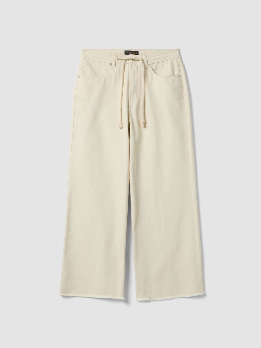 White pure cotton straight-fit trousers with drawstring_4