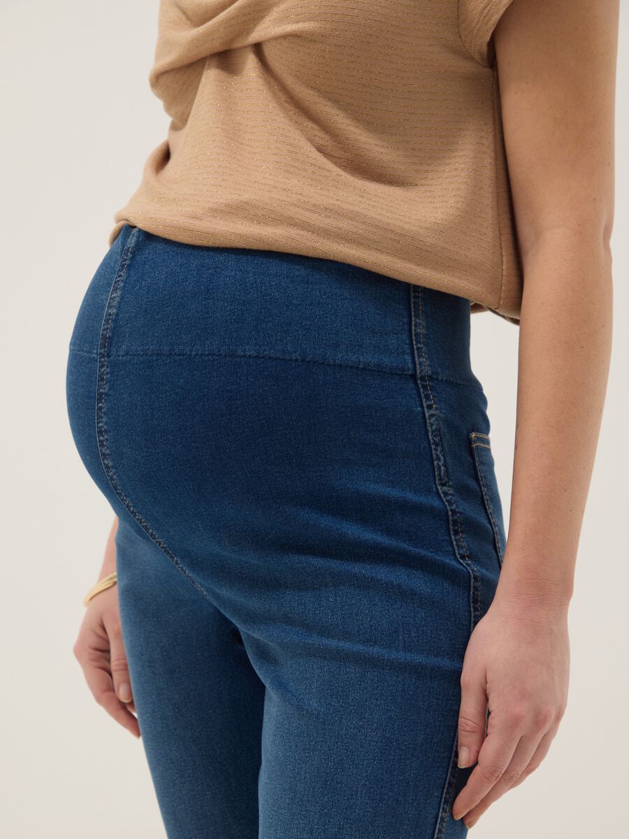 Blue Stretch Cotton Maternity Slim Trousers_3