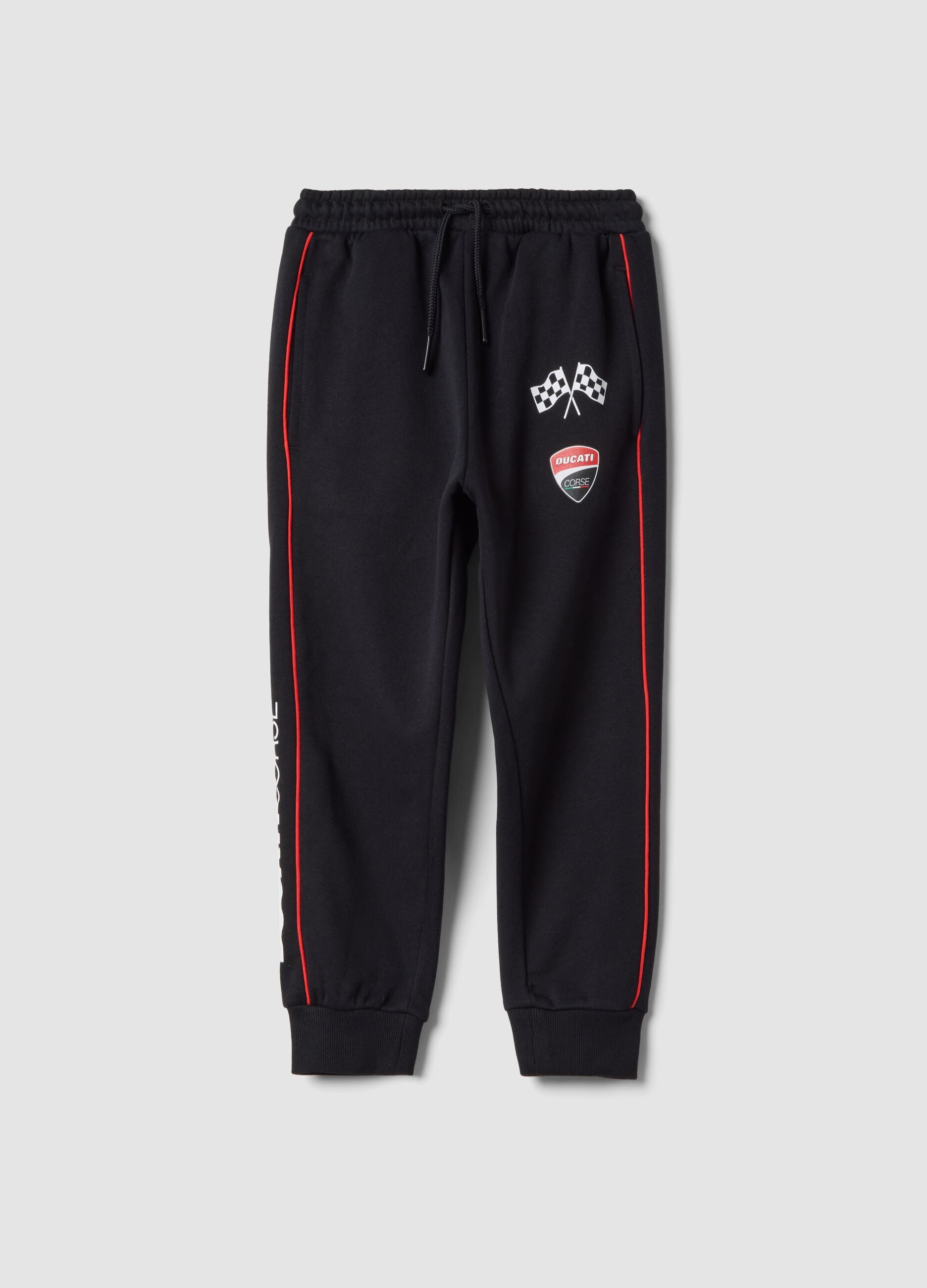 Black cotton-blend jogger trousers with drawstring and Ducati logo