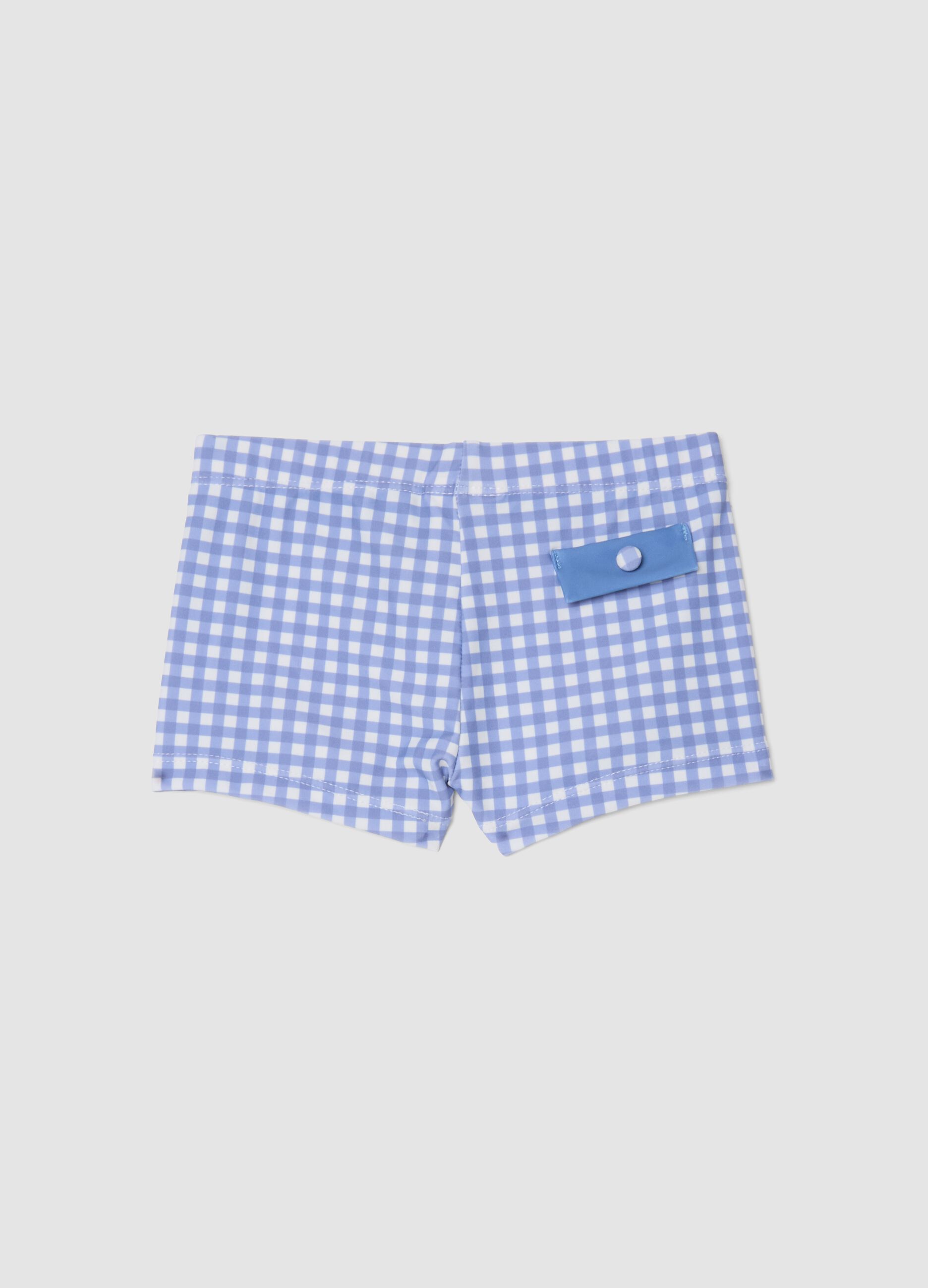 Blue gingham stretch swim shorts