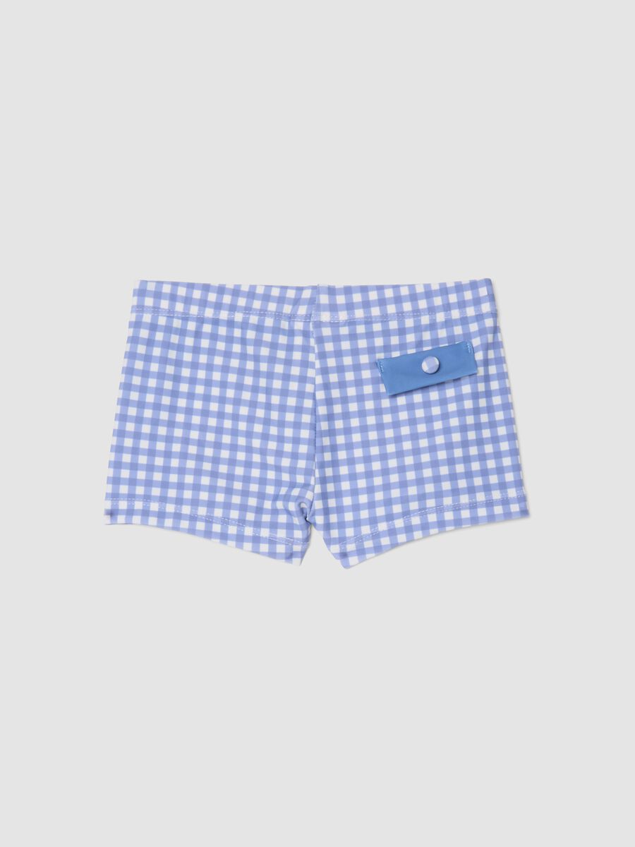 Blue gingham stretch swim shorts_1
