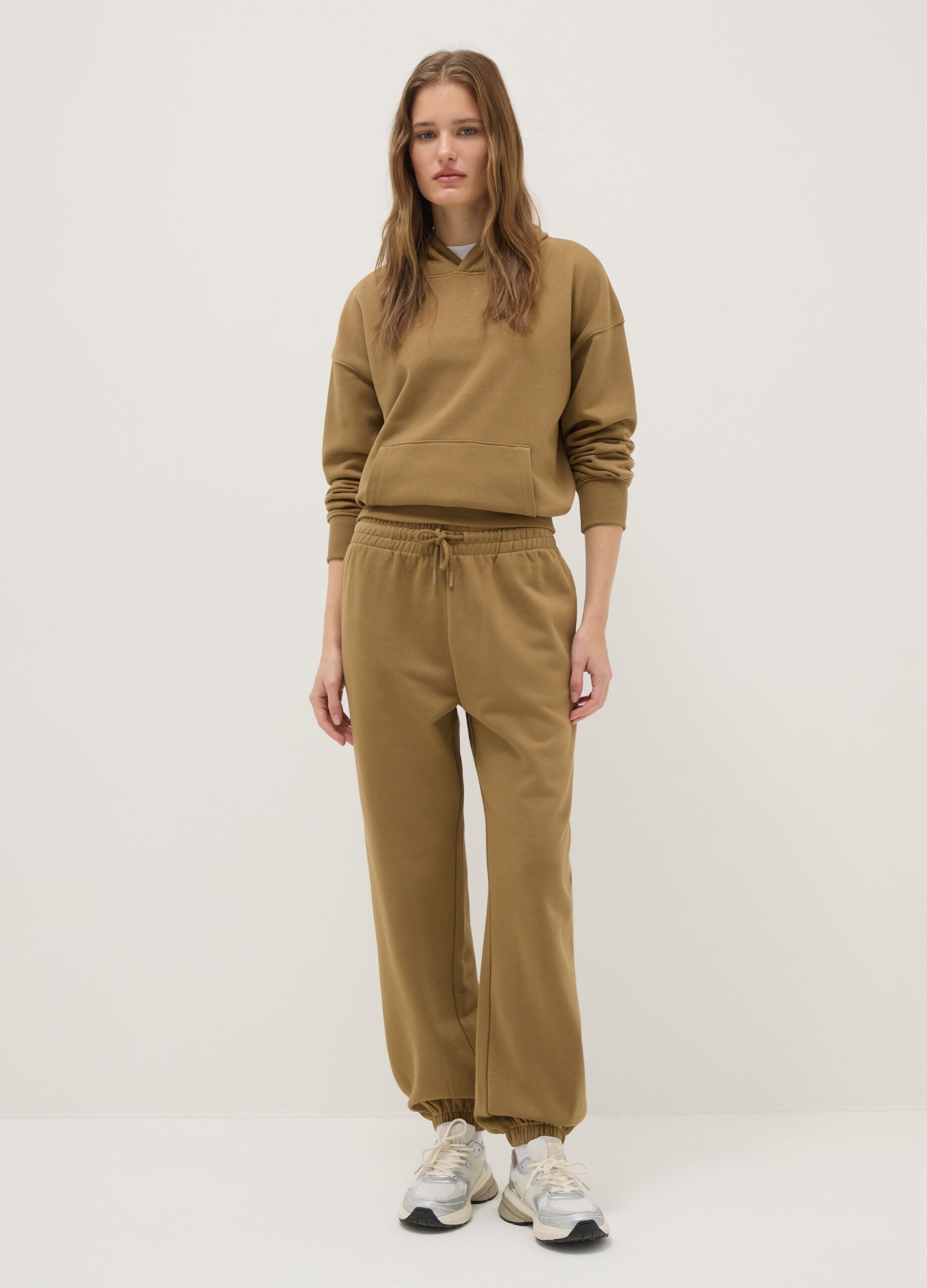 Brown cotton blend jogger trousers regular fit