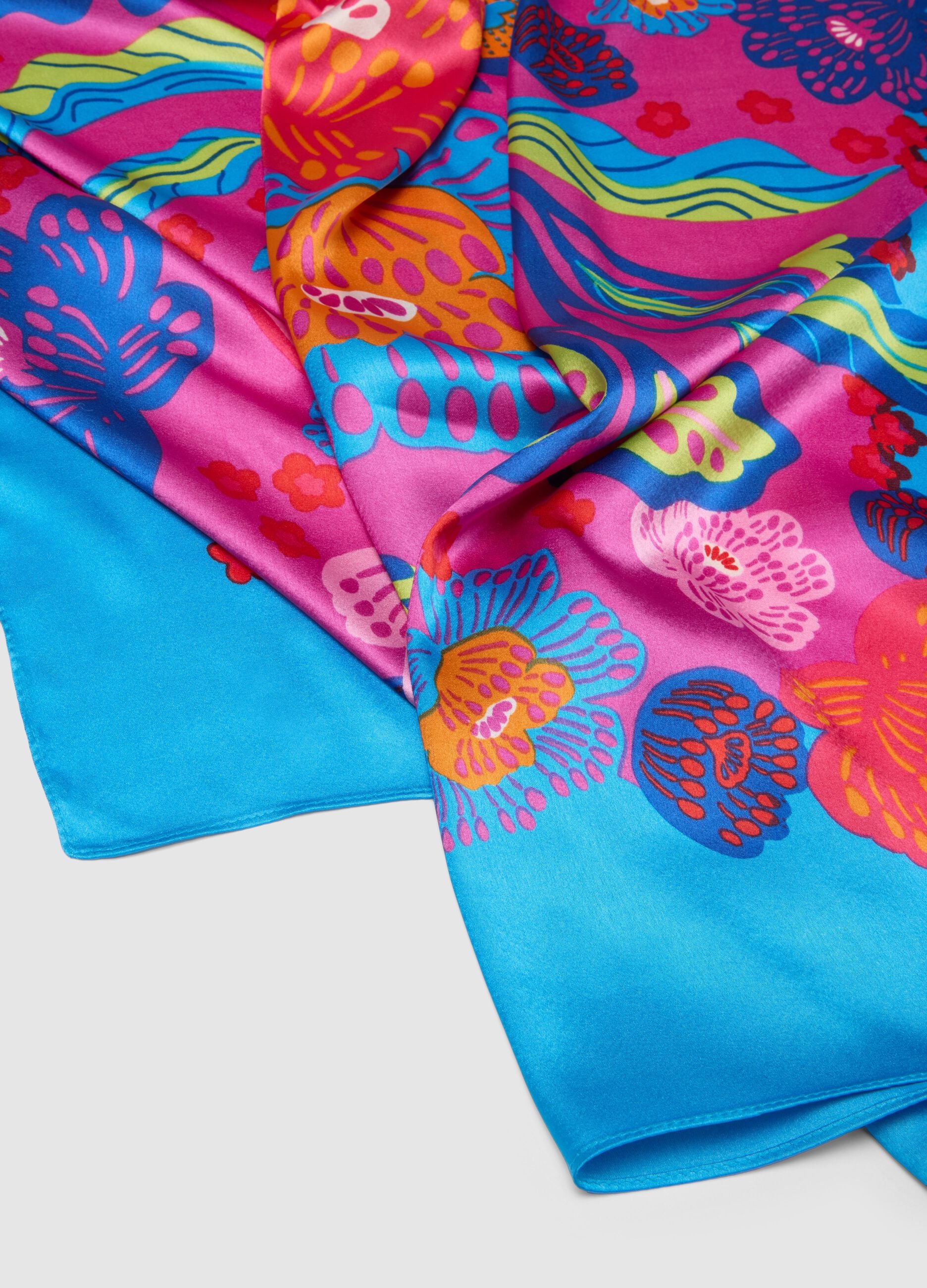 Lightweight Multicolour Scarf with Floral Print