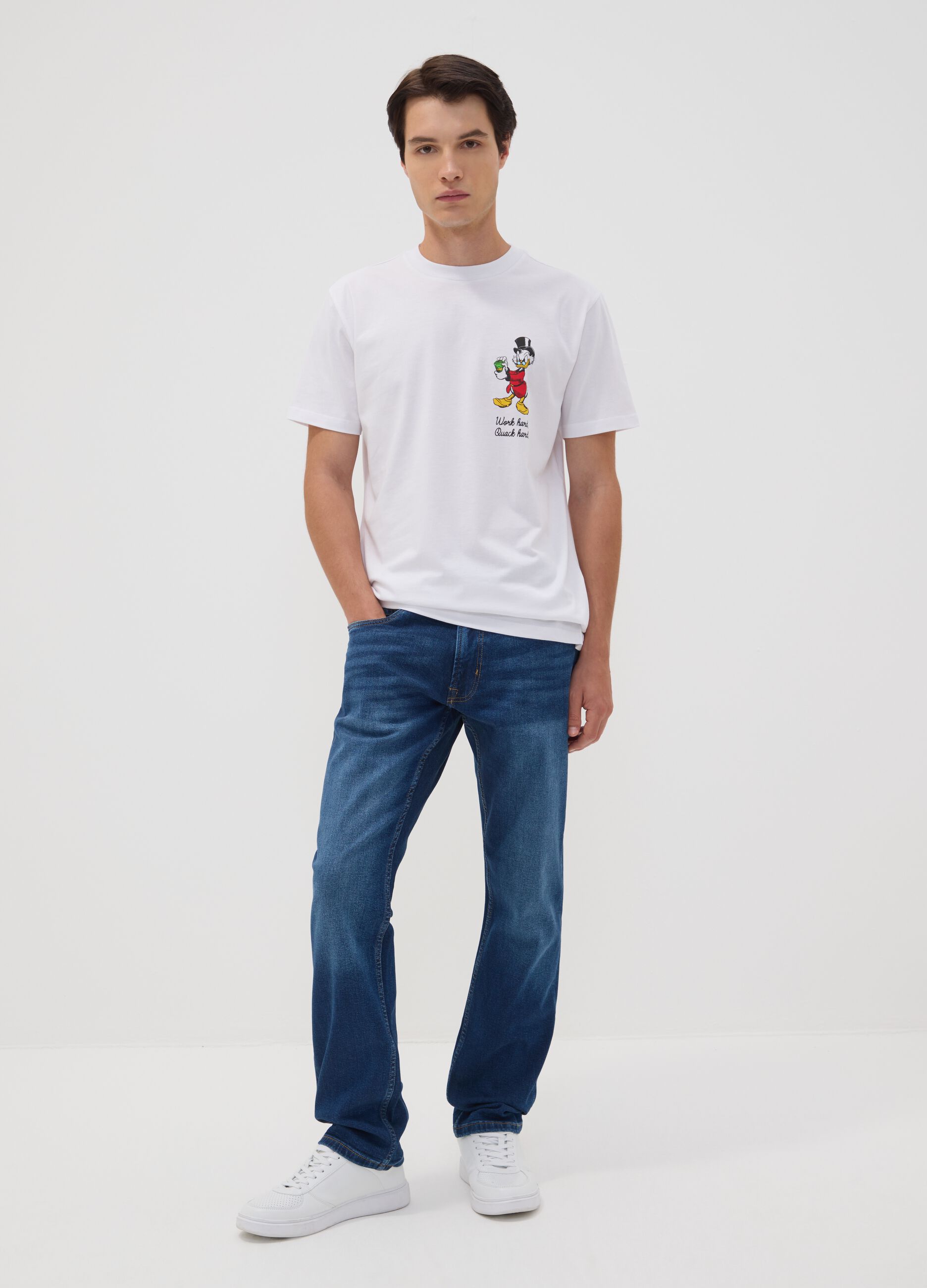 White pure cotton T-shirt with Disney print