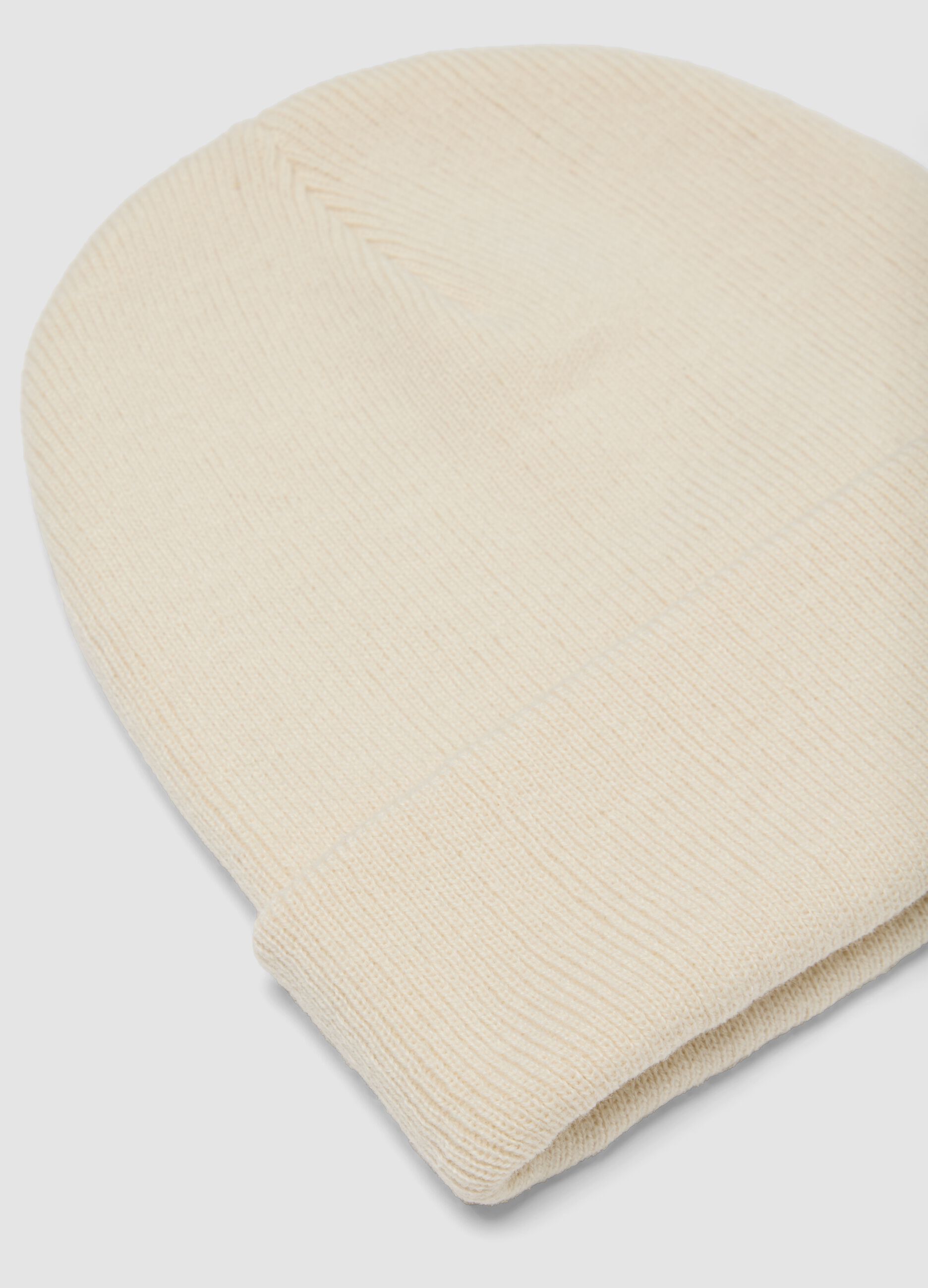 Beige jersey knit beanie with cuff
