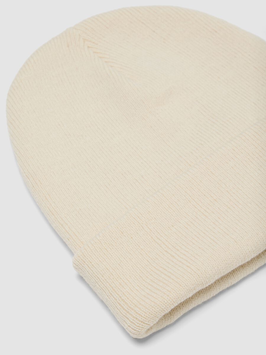 Beige jersey knit beanie with cuff_1