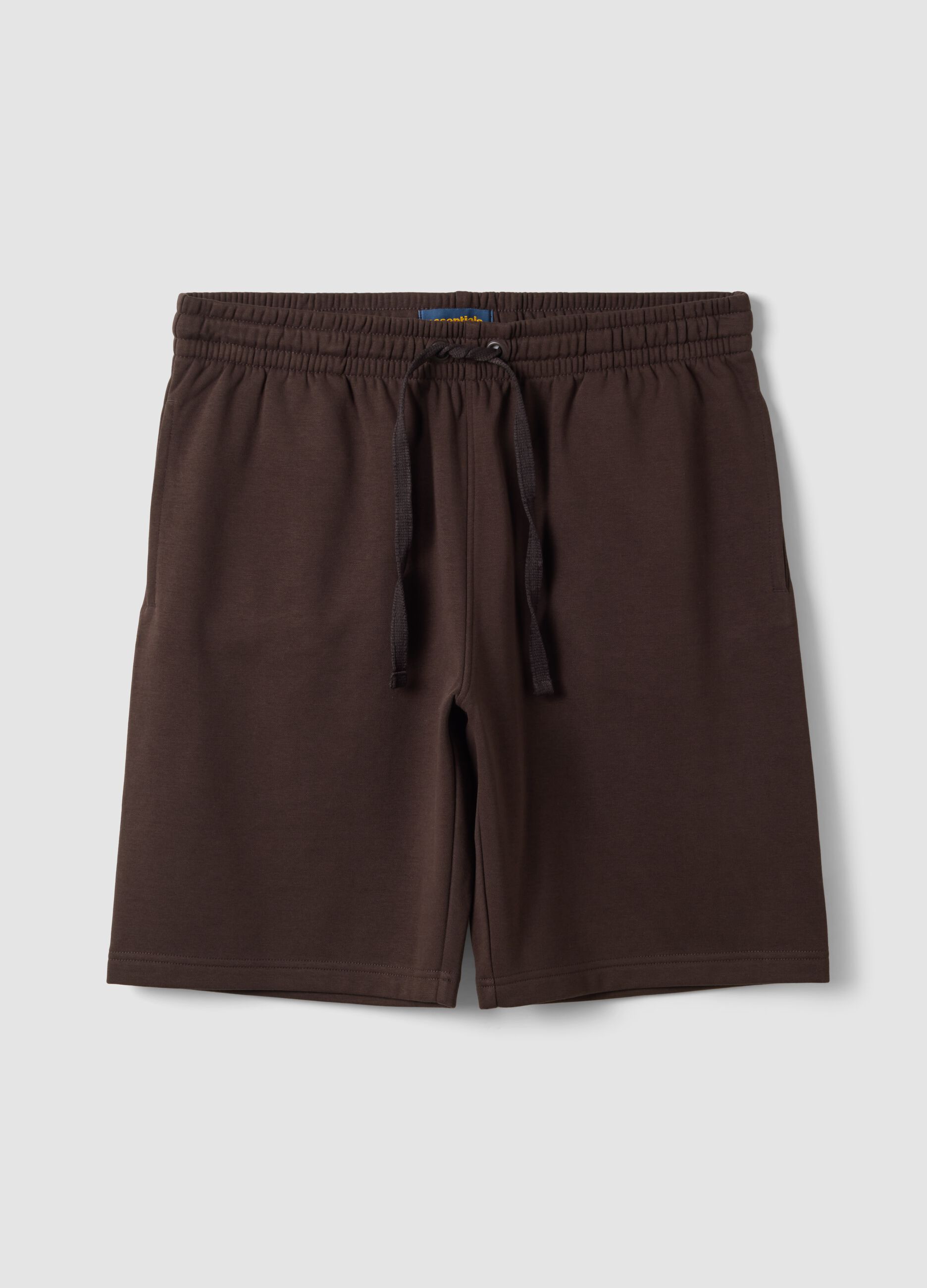 Shorts marrone in misto cotone con vita elasticizzata regular fit