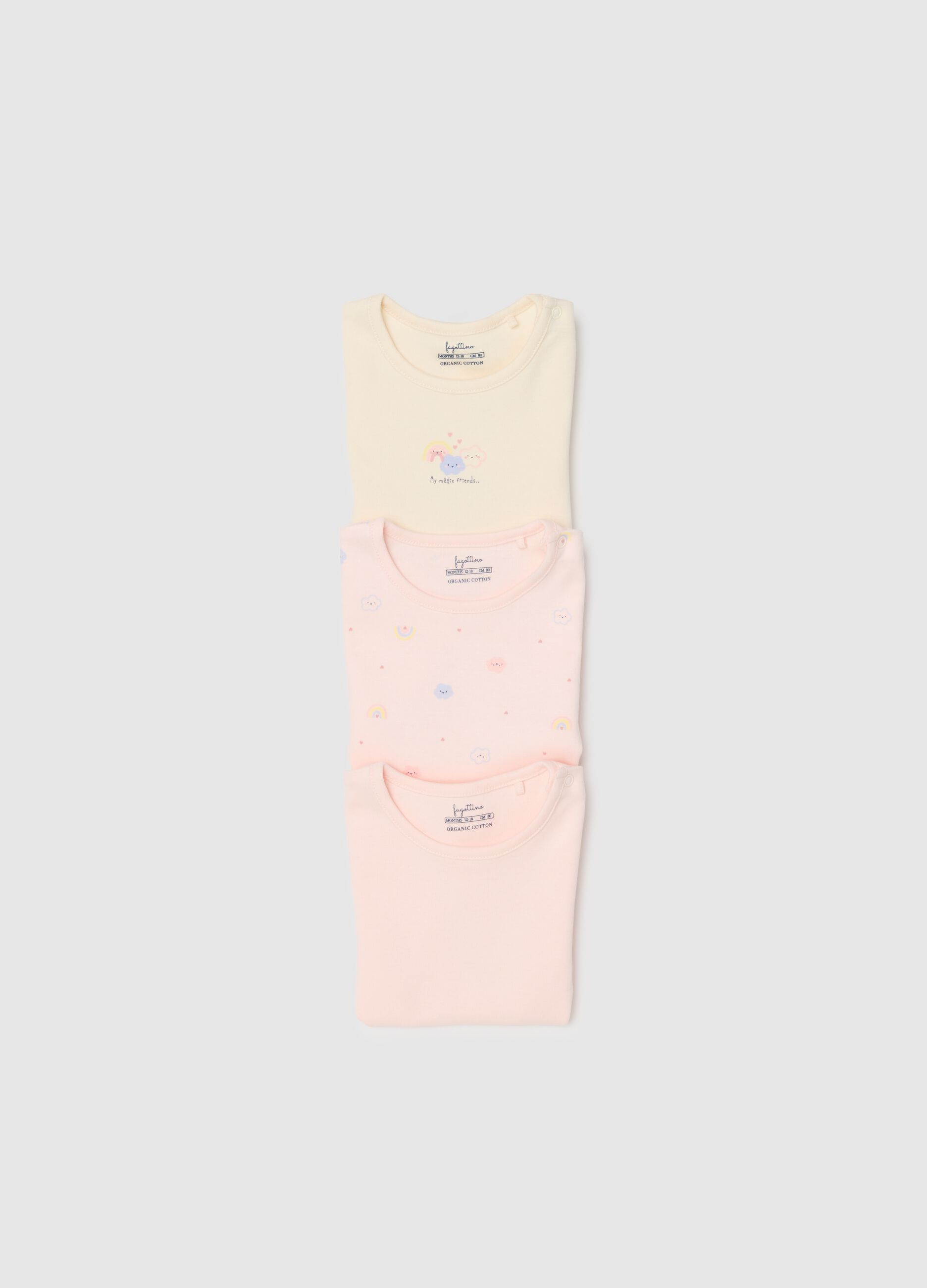 Pack of short sleeve multicolour bodysuits in pure cotton for baby girls