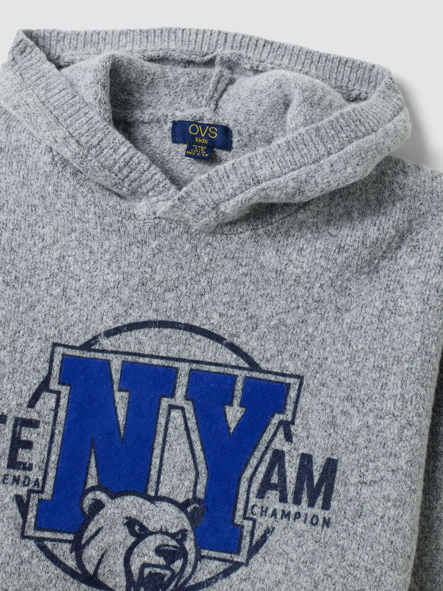Grey stretch hoodie sweatshirt with print for boys_2