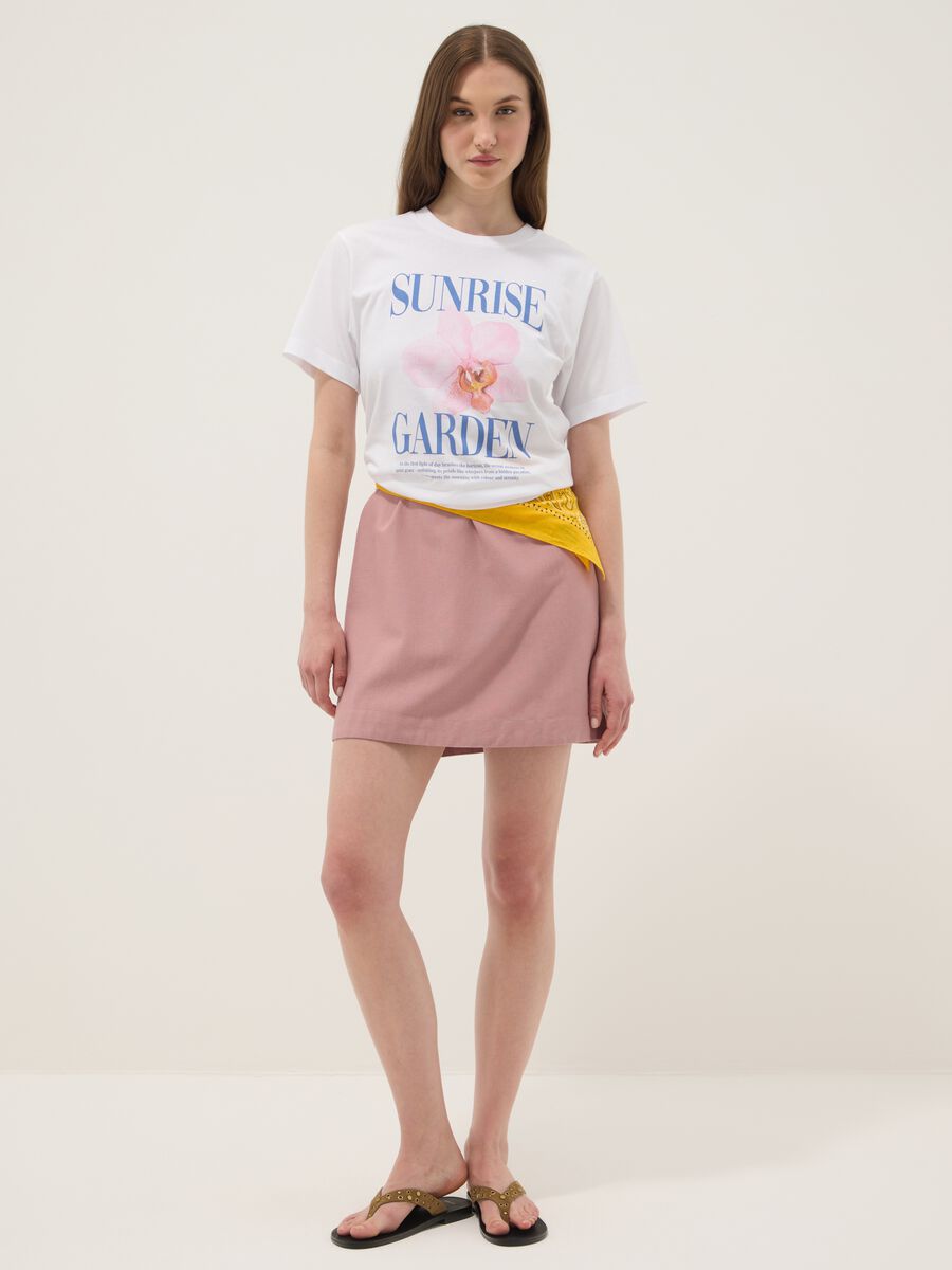White pure cotton T-shirt with floral print, regular fit_1