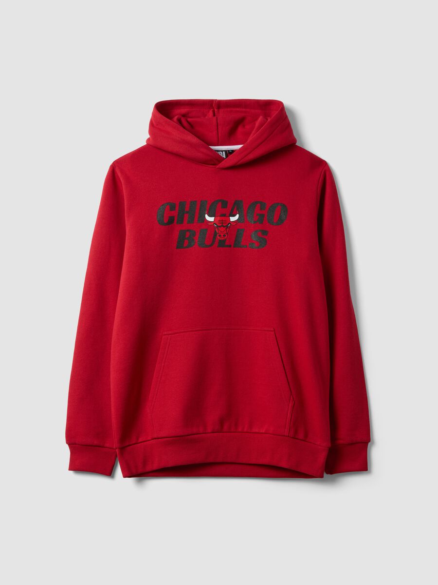 Red cotton-blend hoodie with Chicago Bulls print_4