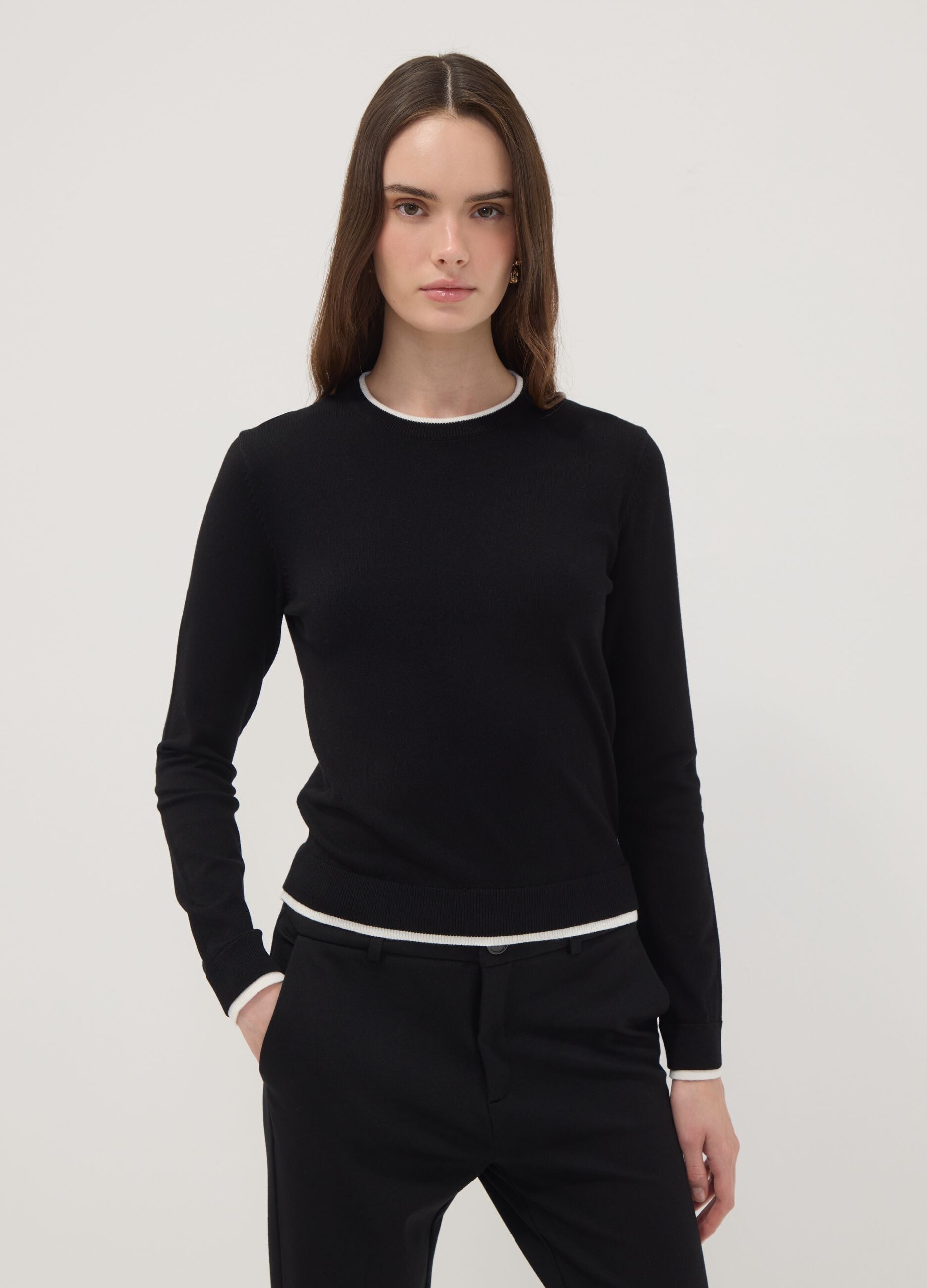 Black long-sleeved viscose-blend top
