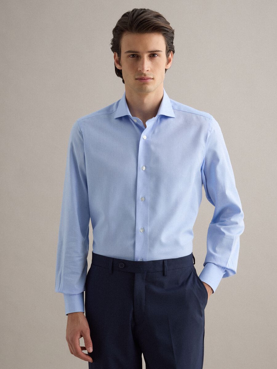 Camicia in puro cotone azzurra slim fit_0