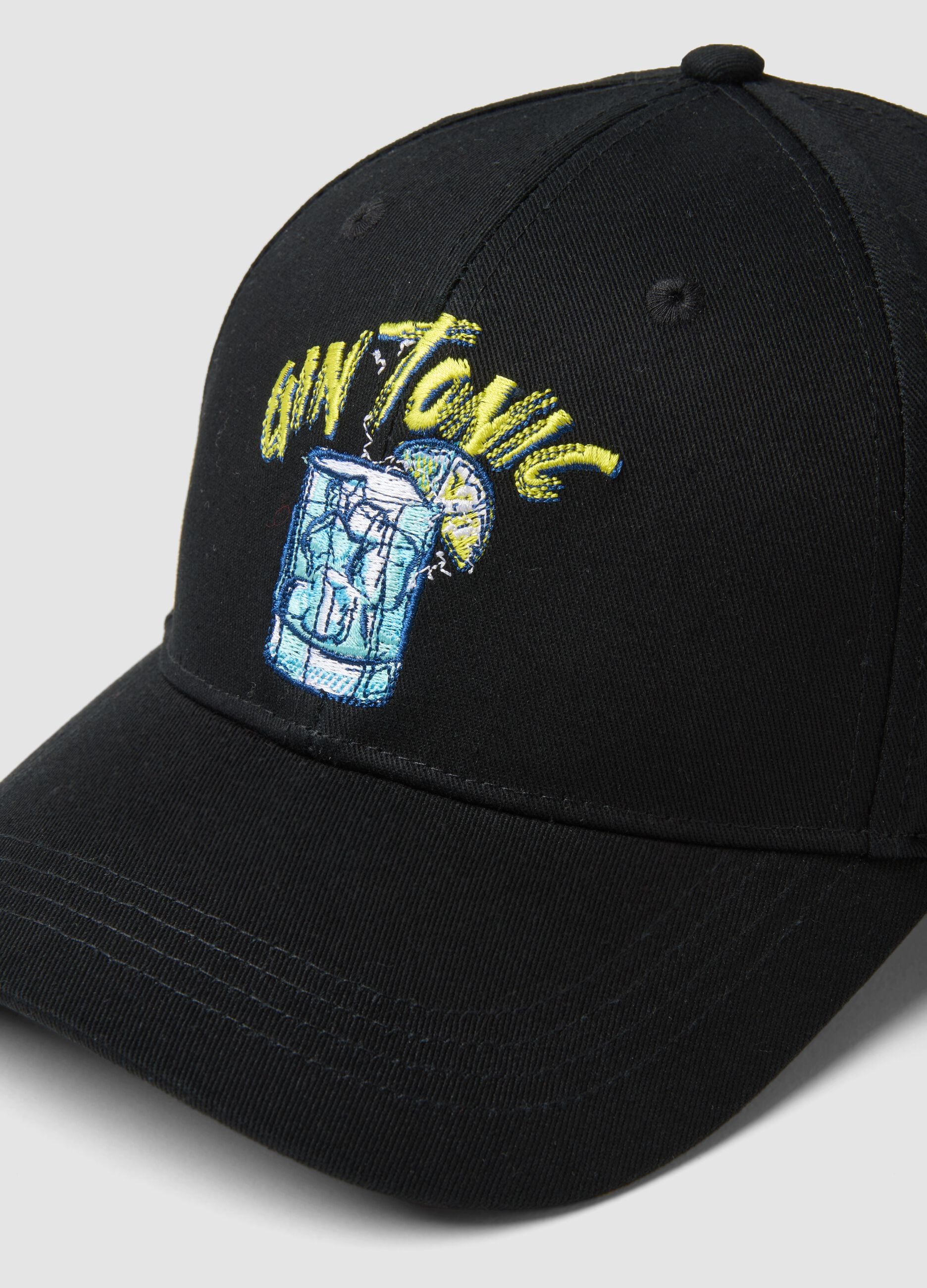 Pure Black Cotton Baseball Cap with Gin Tonic Embroidery