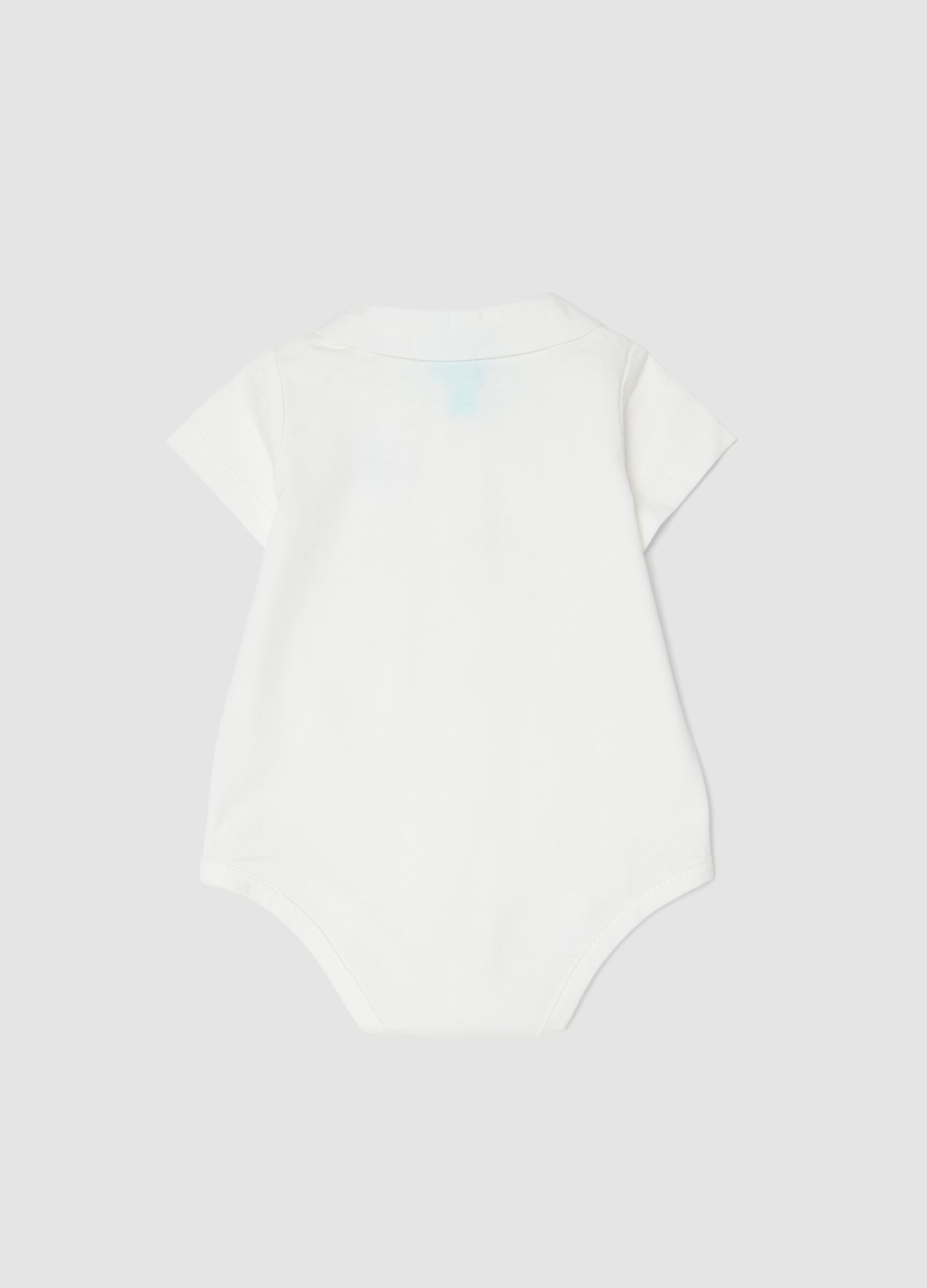White organic cotton baby bodysuit with Mickey Mouse embroidery