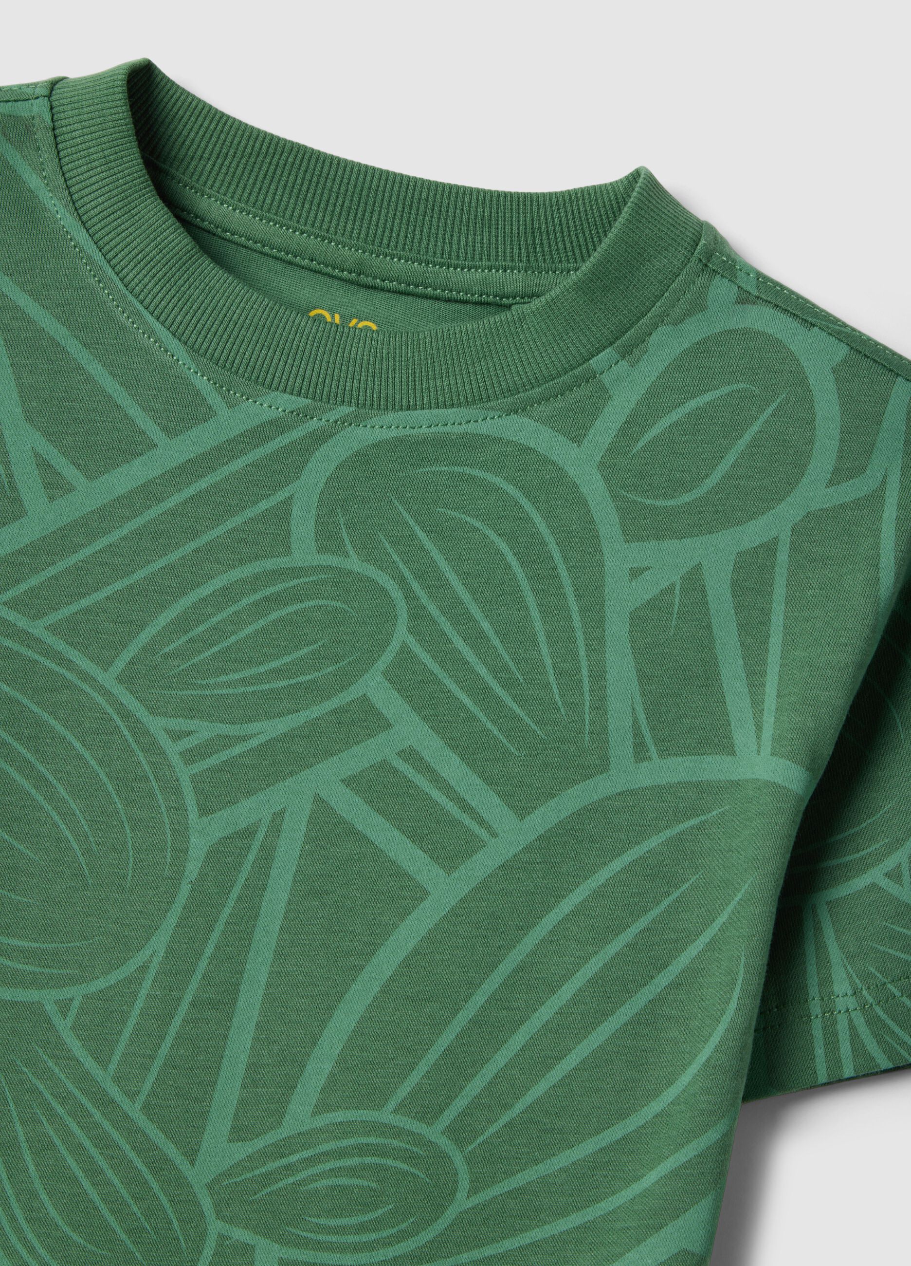 Green pure cotton regular fit t-shirt for boys with print